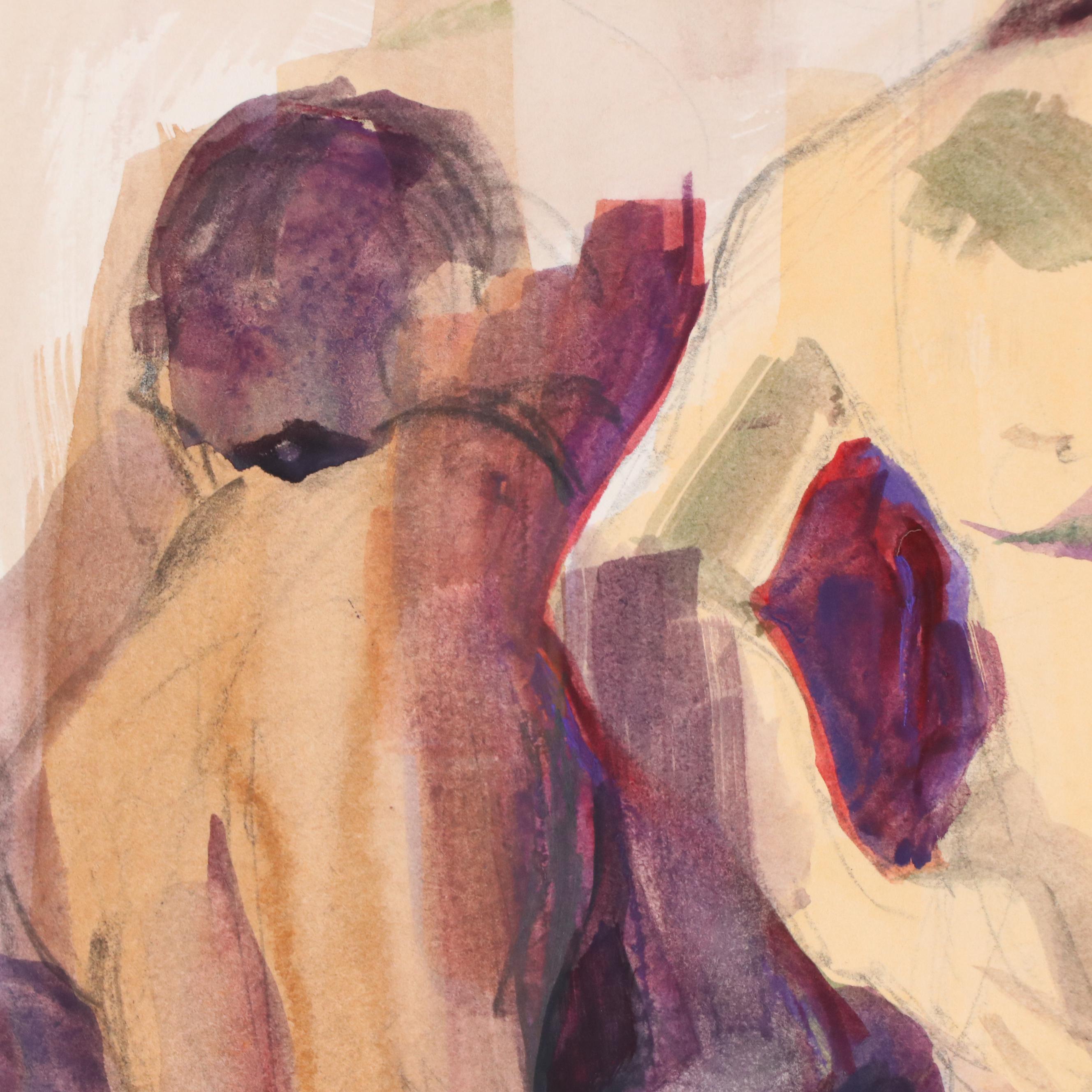 Lucie "Toss" Chandler Modern Figural Nude Watercolor Painting, Late 20th Century