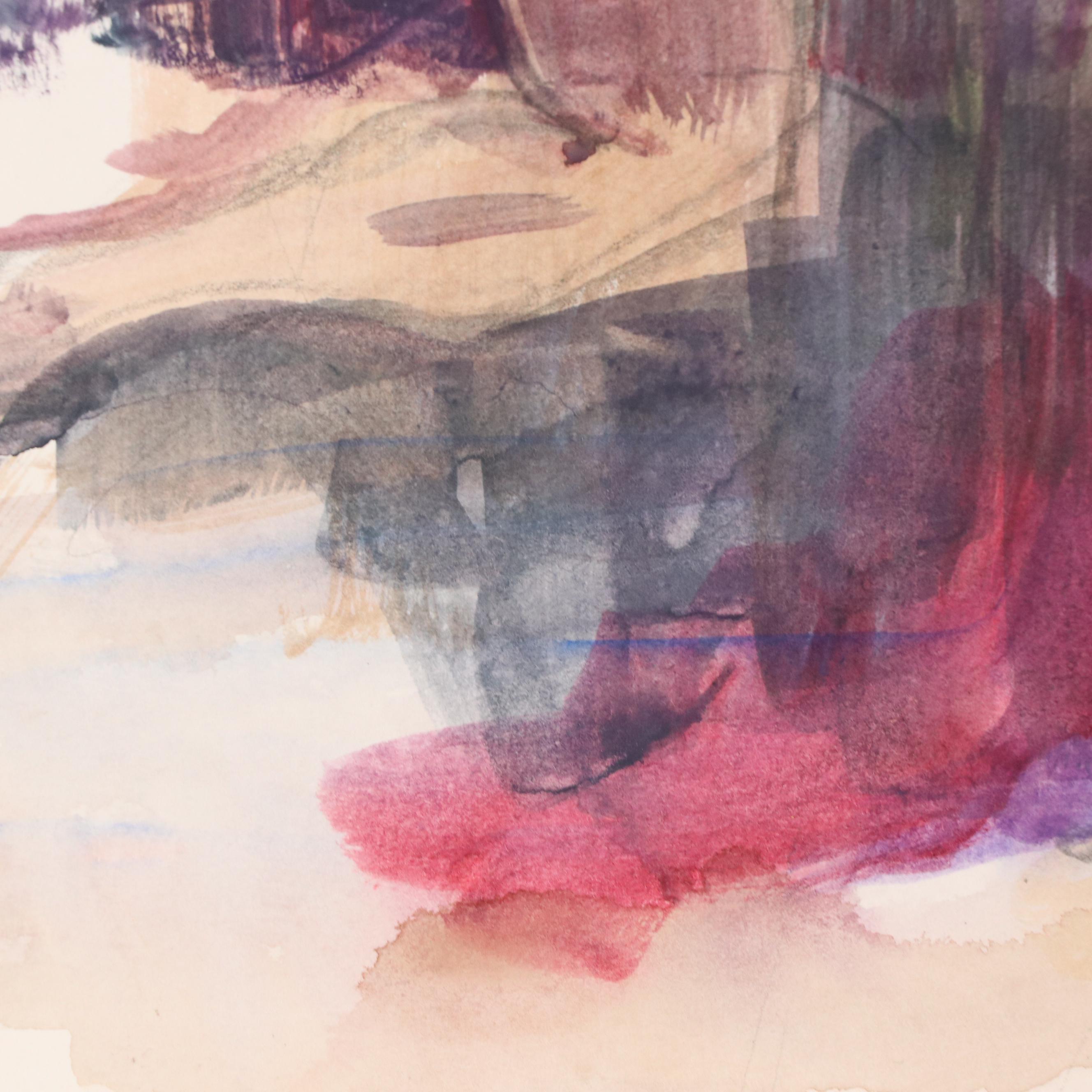 Lucie "Toss" Chandler Modern Figural Nude Watercolor Painting, Late 20th Century