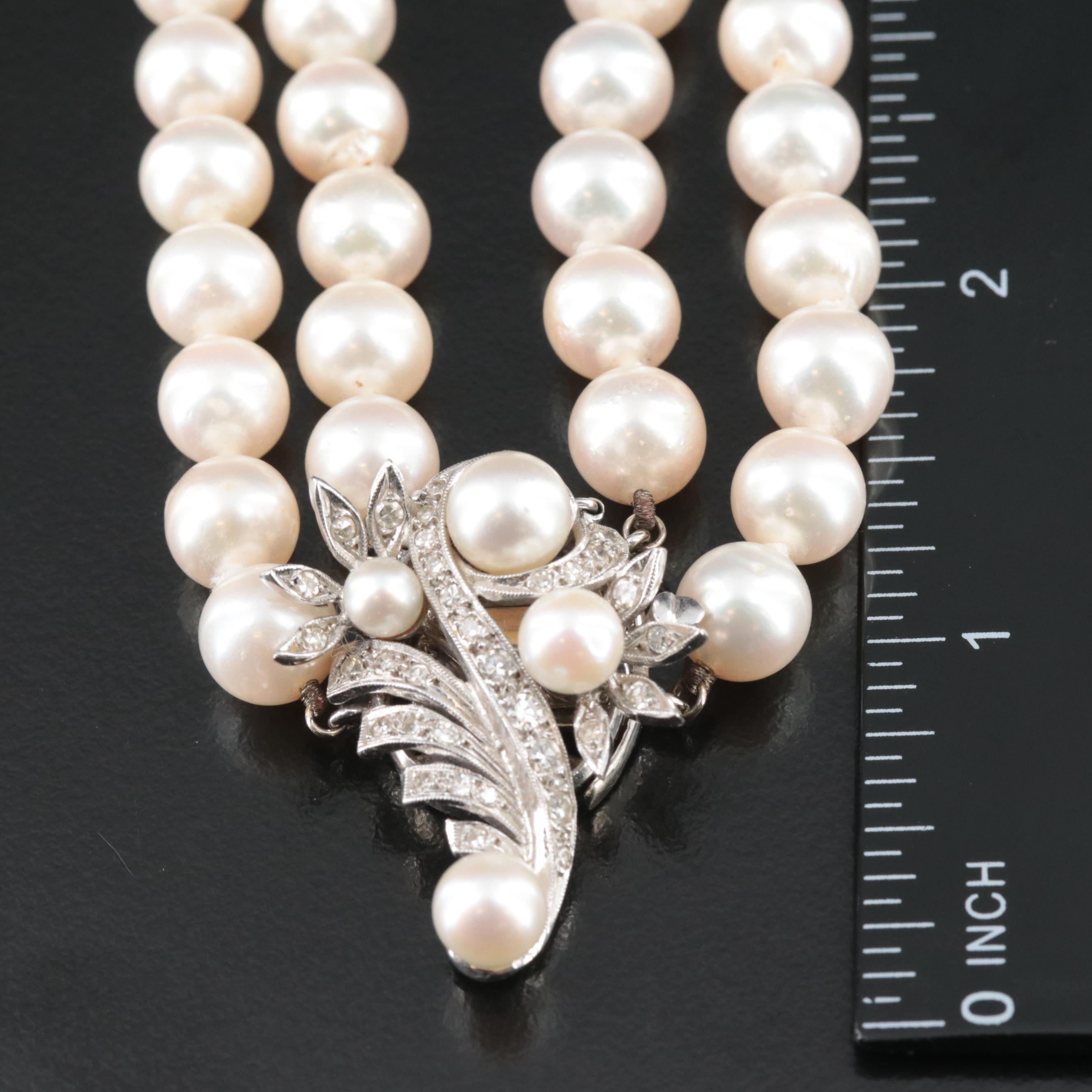 Vintage Pearl Necklace with 14K Diamond Clasp