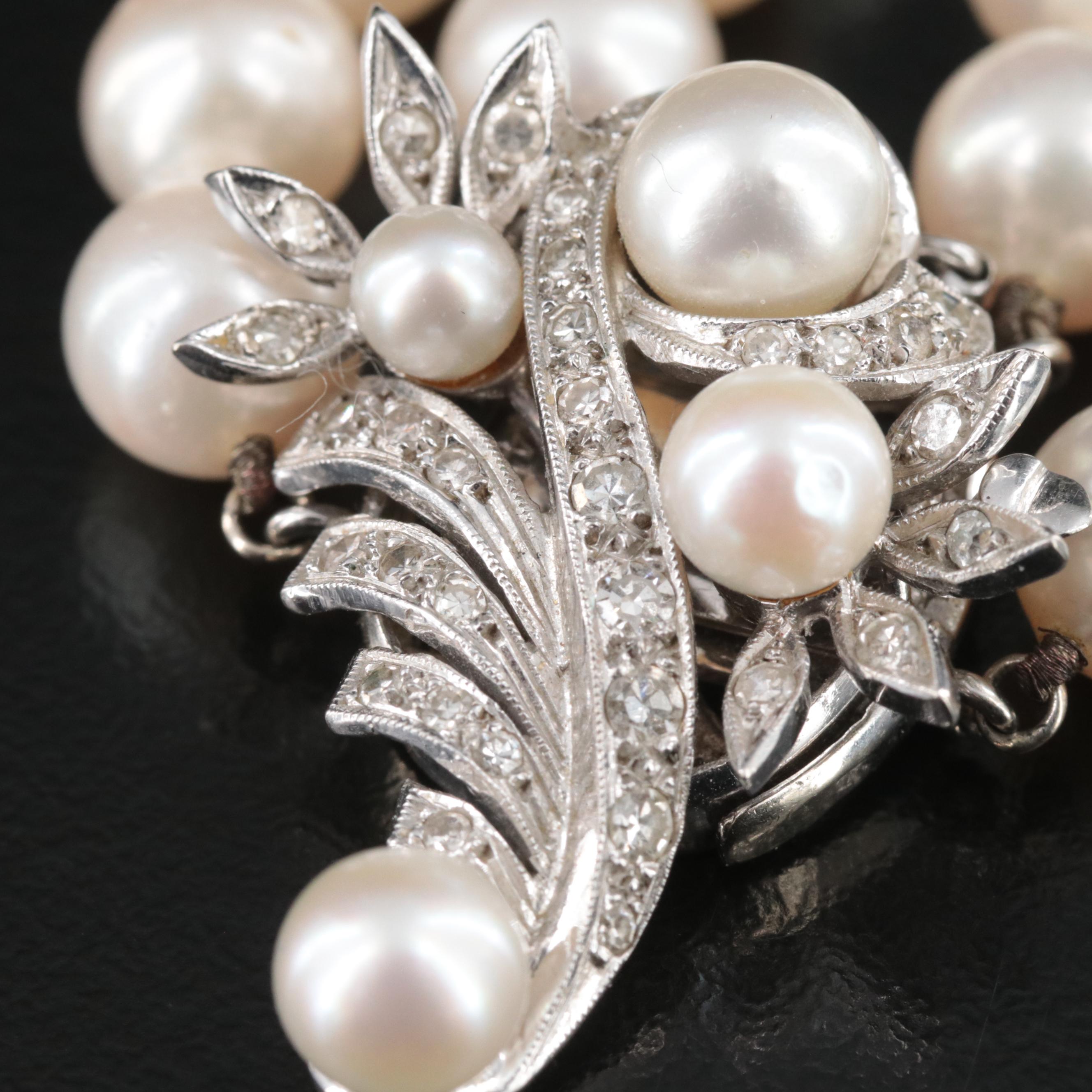 Vintage Pearl Necklace with 14K Diamond Clasp