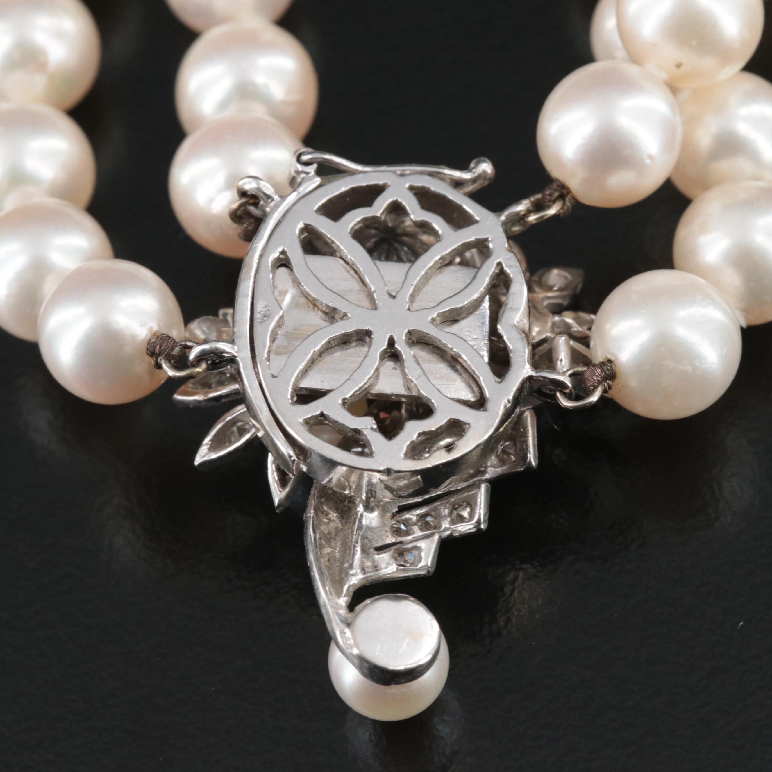 Vintage Pearl Necklace with 14K Diamond Clasp