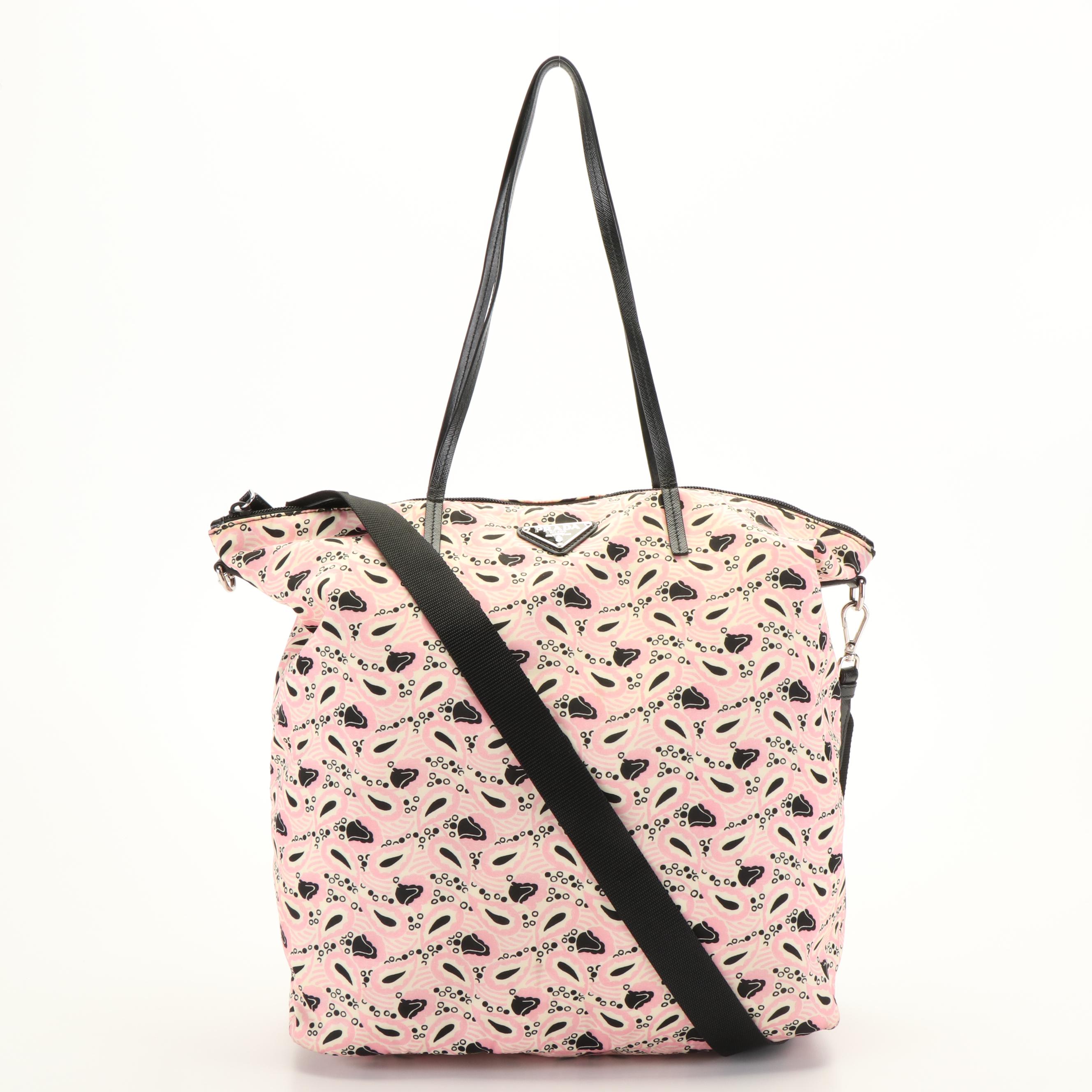 Prada Triangle Logo Pink and Black Nylon Tote Bag