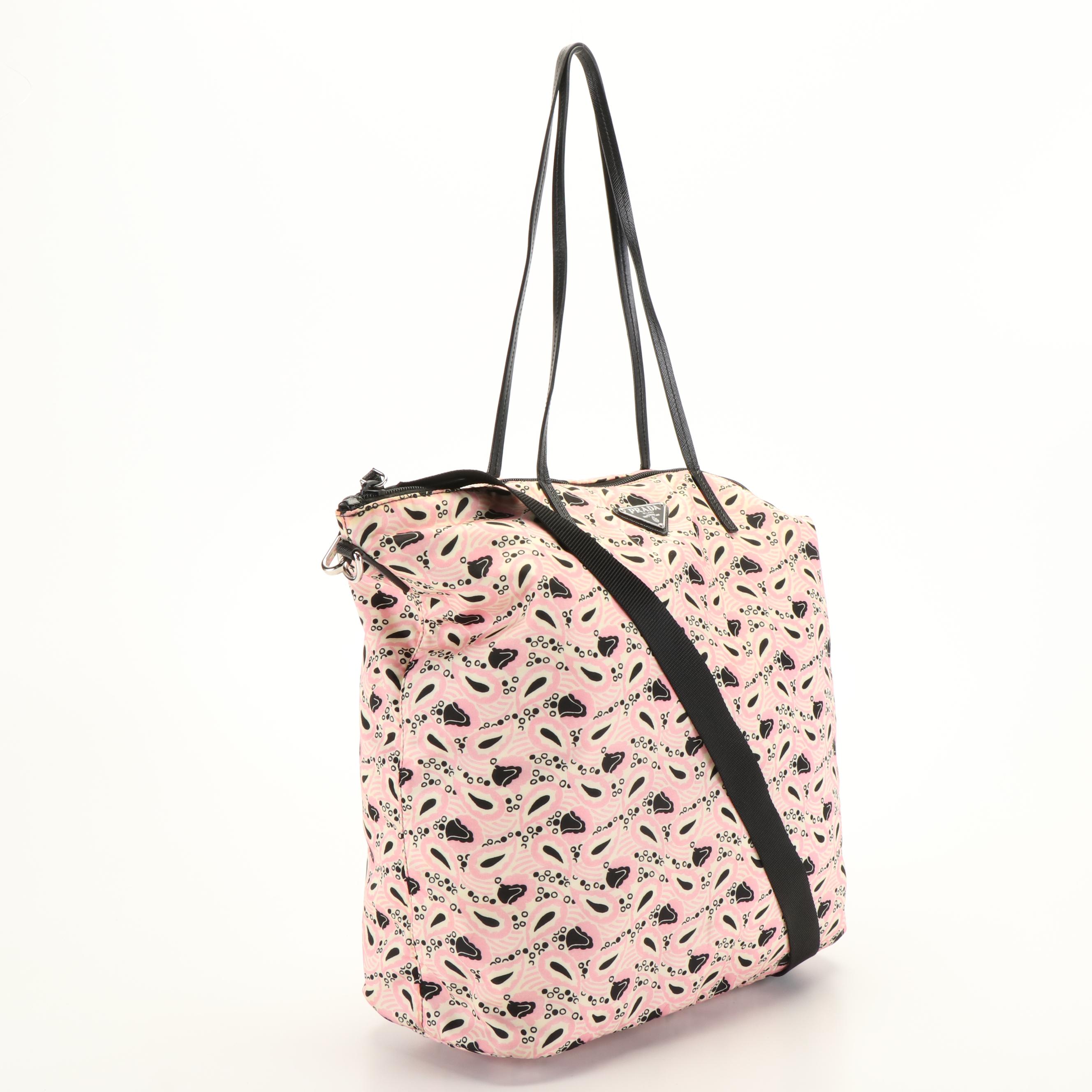 Prada Triangle Logo Pink and Black Nylon Tote Bag