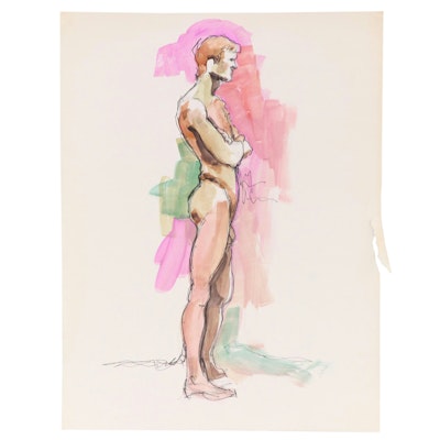 Lucie "Toss" Chandler Modern Figural Nude Watercolor Painting, Late 20th Century
