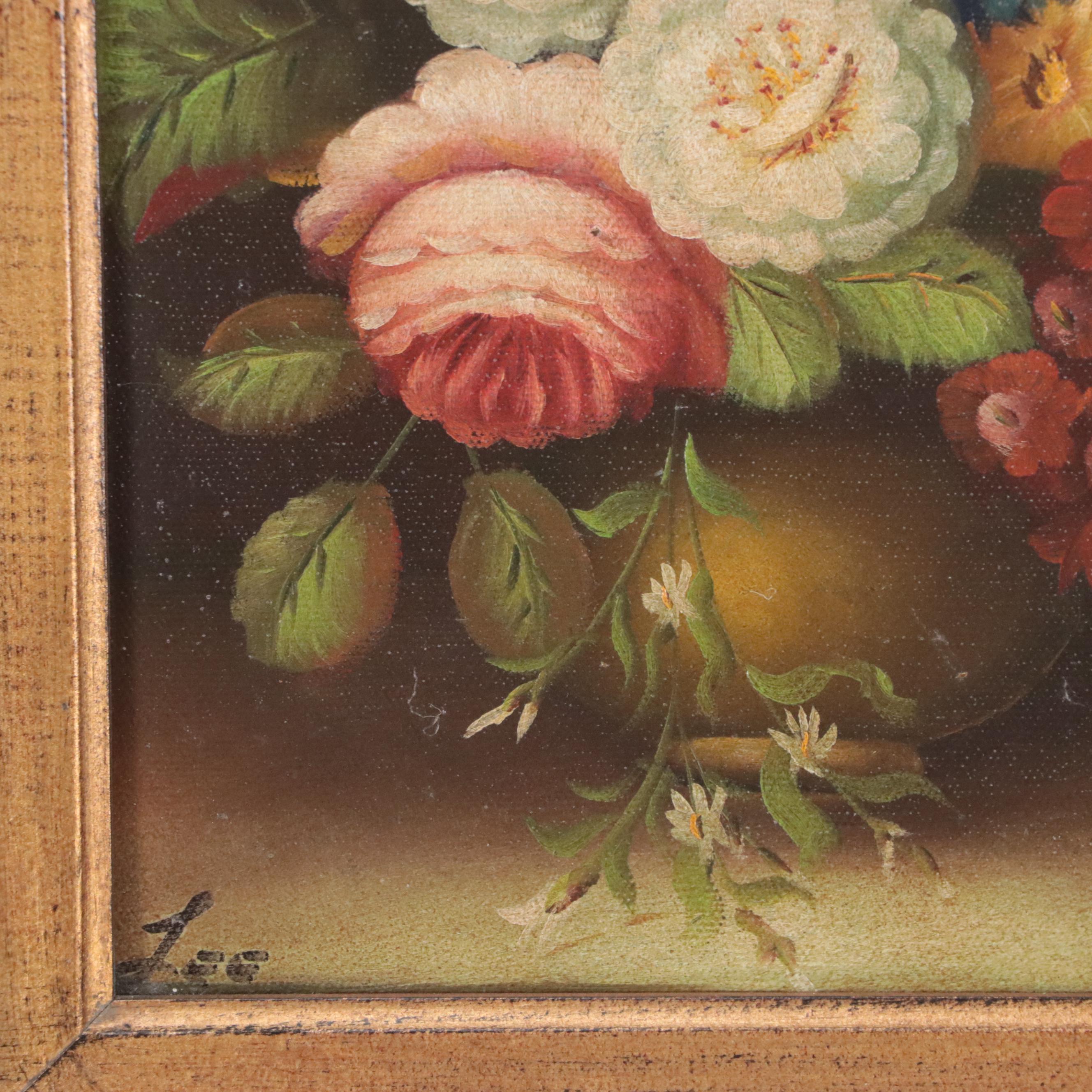 Lee Oil Painting of a Still Life with Flowers, Late 20th Century