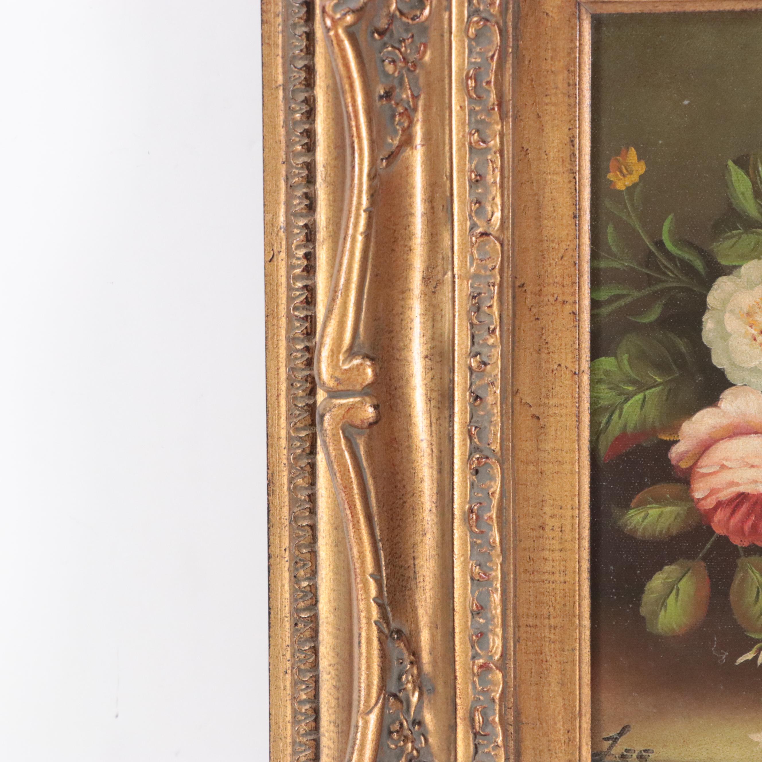 Lee Oil Painting of a Still Life with Flowers, Late 20th Century