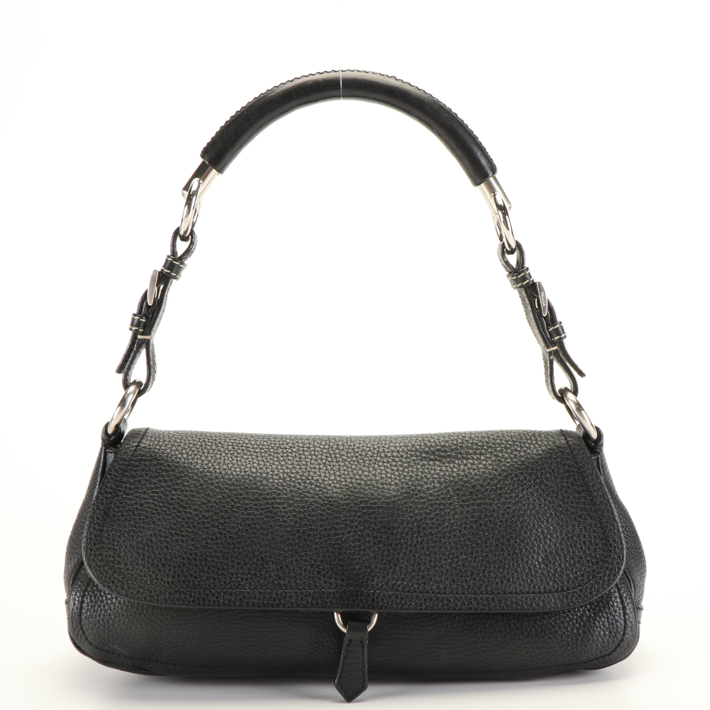 Prada Shoulder Bag in Black Vitello Daino Leather