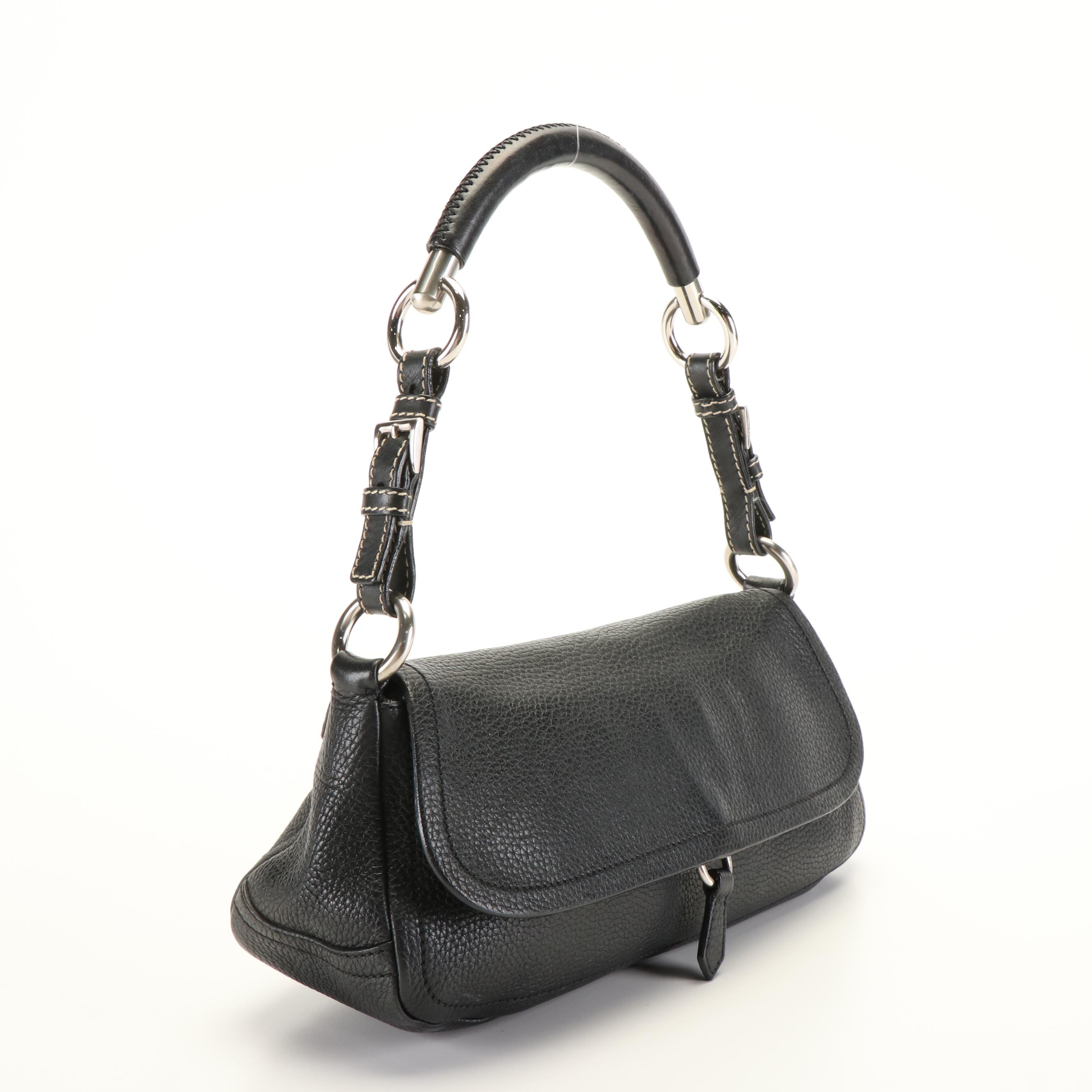 Prada Shoulder Bag in Black Vitello Daino Leather