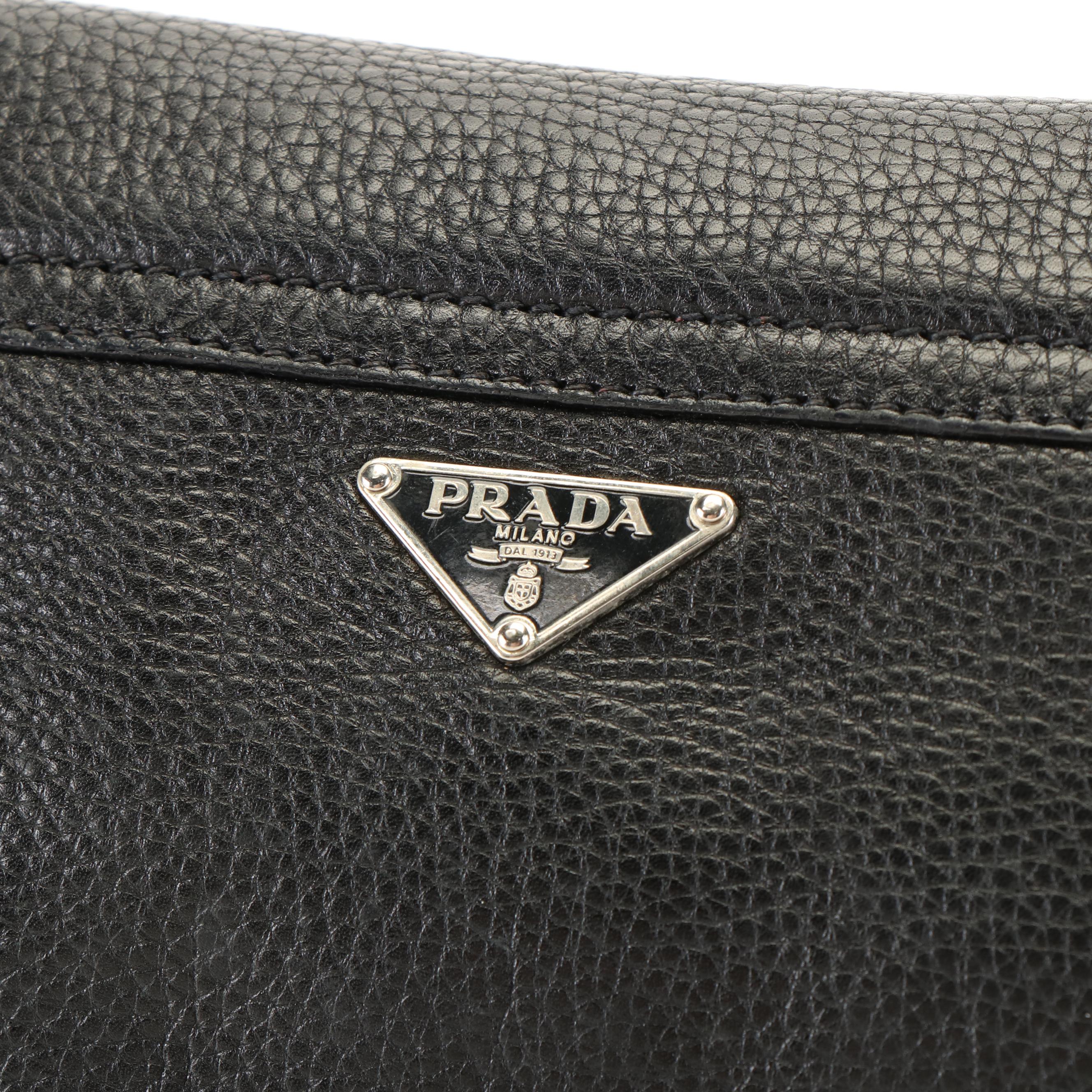 Prada Shoulder Bag in Black Vitello Daino Leather