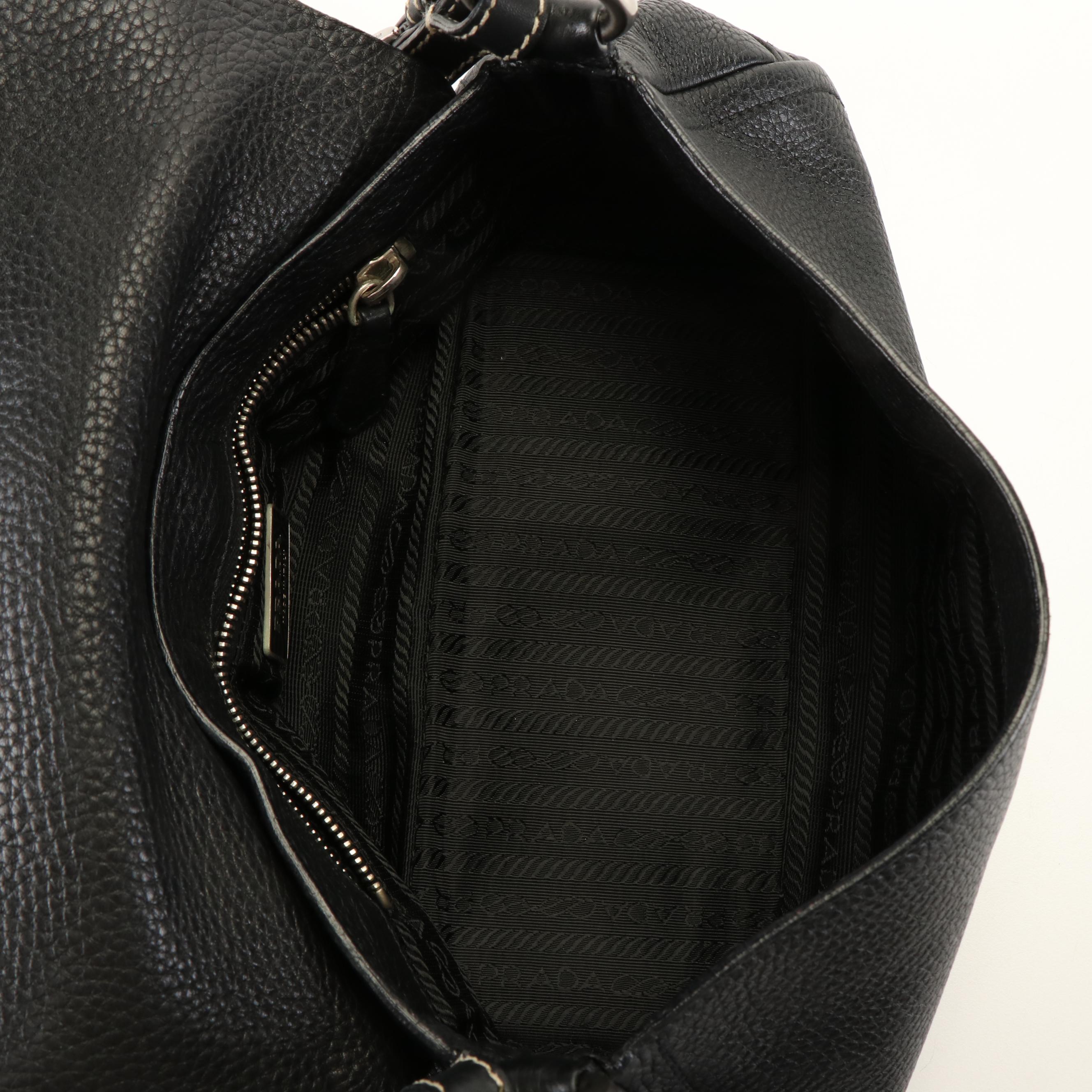 Prada Shoulder Bag in Black Vitello Daino Leather