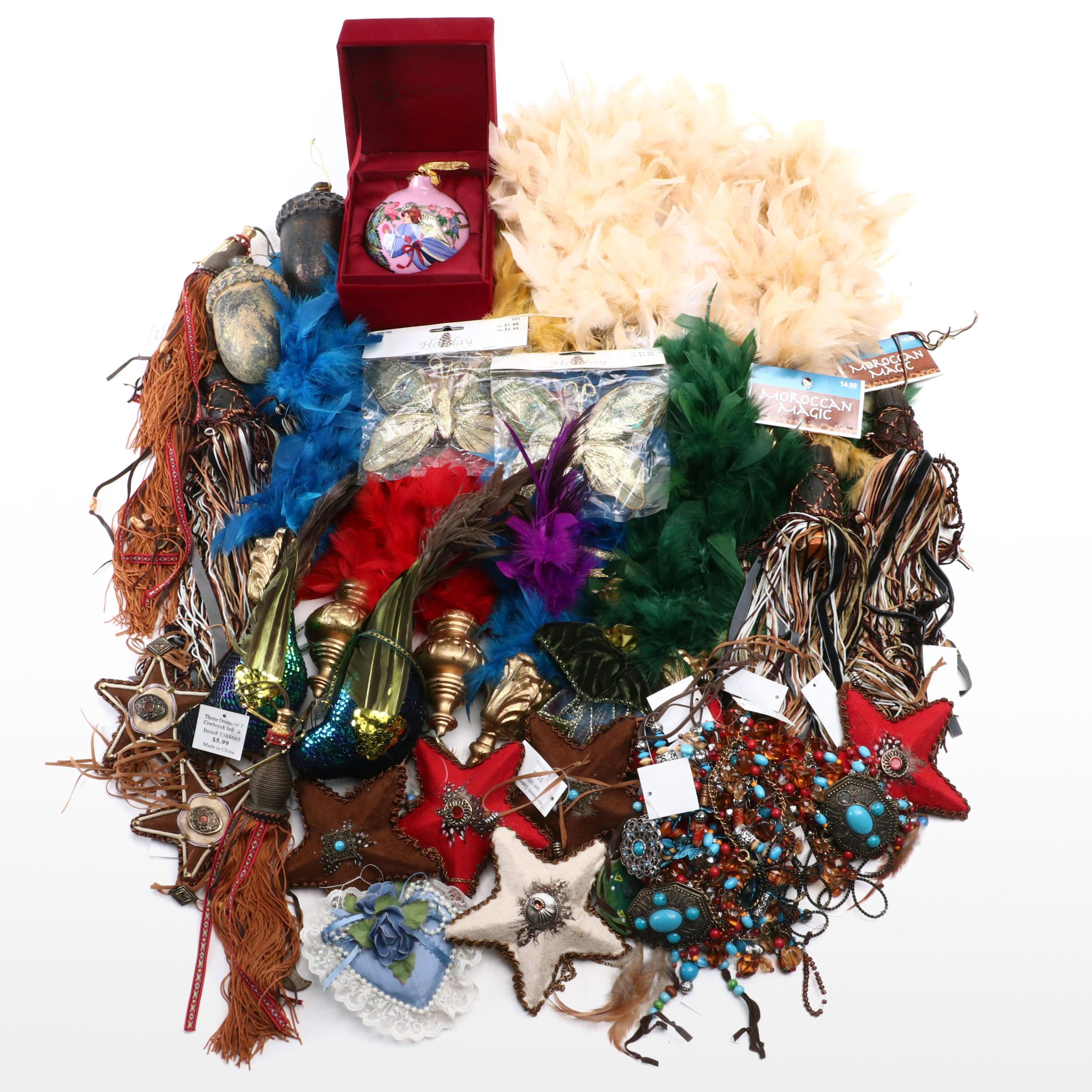 Moroccan Magic Feathered Ornaments and Decorative Tassels with Other Ornaments