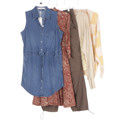 By Together Cardigan and Top, Effie's Heart and Carreli Dresses, and Easel Pants