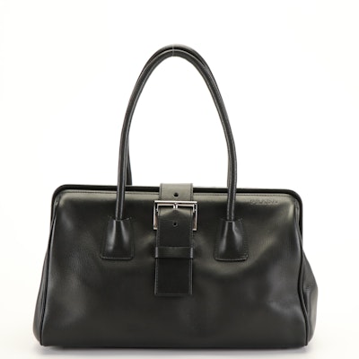 Prada Vitello Fibbia Shoulder Bag in Black Leather