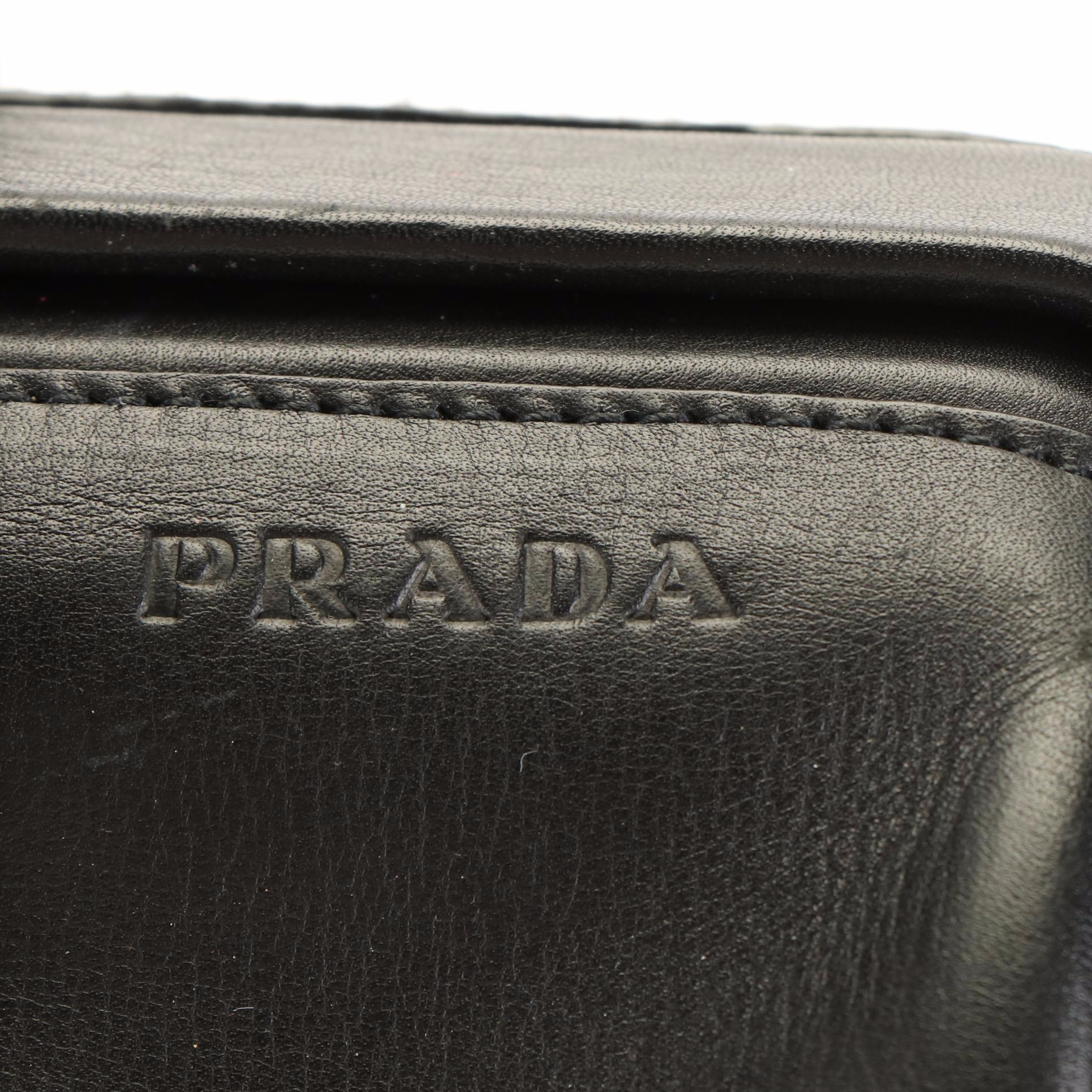 Prada Vitello Fibbia Shoulder Bag in Black Leather