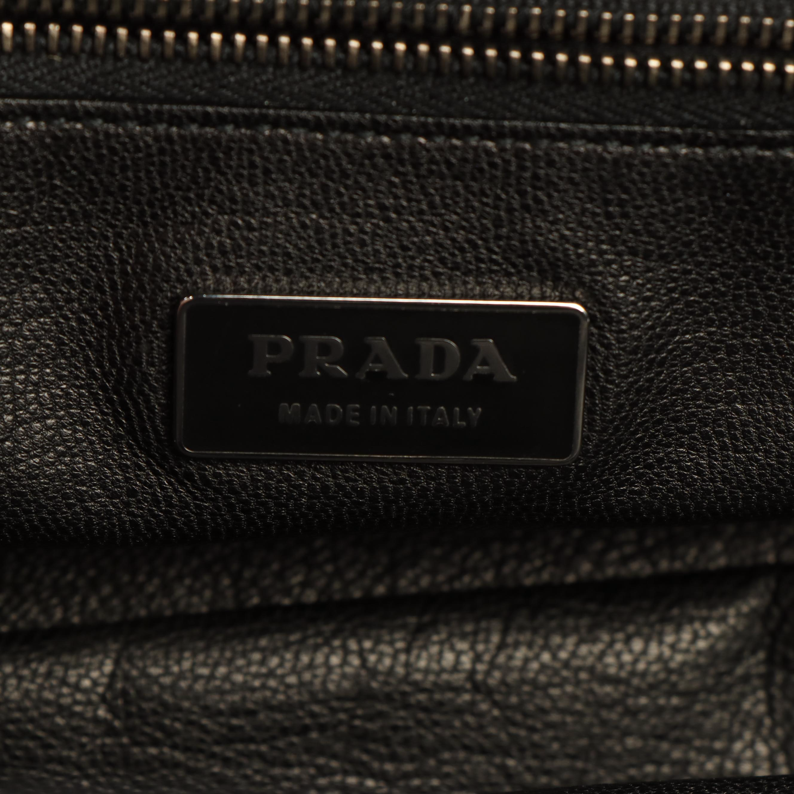 Prada Vitello Fibbia Shoulder Bag in Black Leather