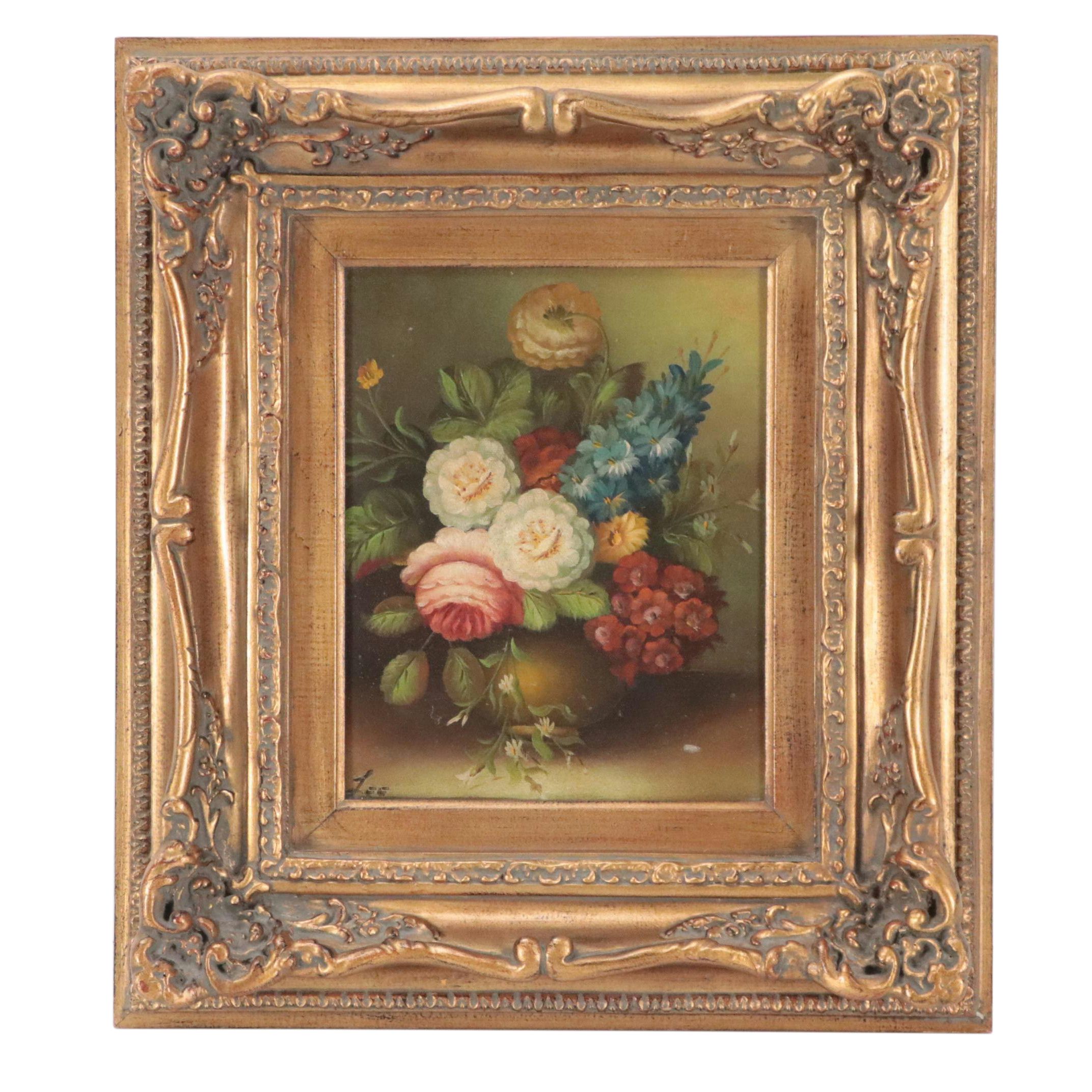 Lee Oil Painting of a Still Life with Flowers, Late 20th Century