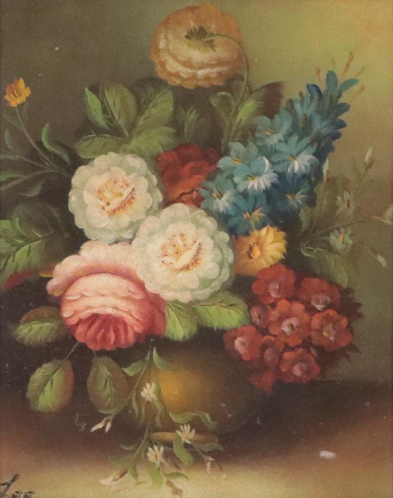Lee Oil Painting of a Still Life with Flowers, Late 20th Century