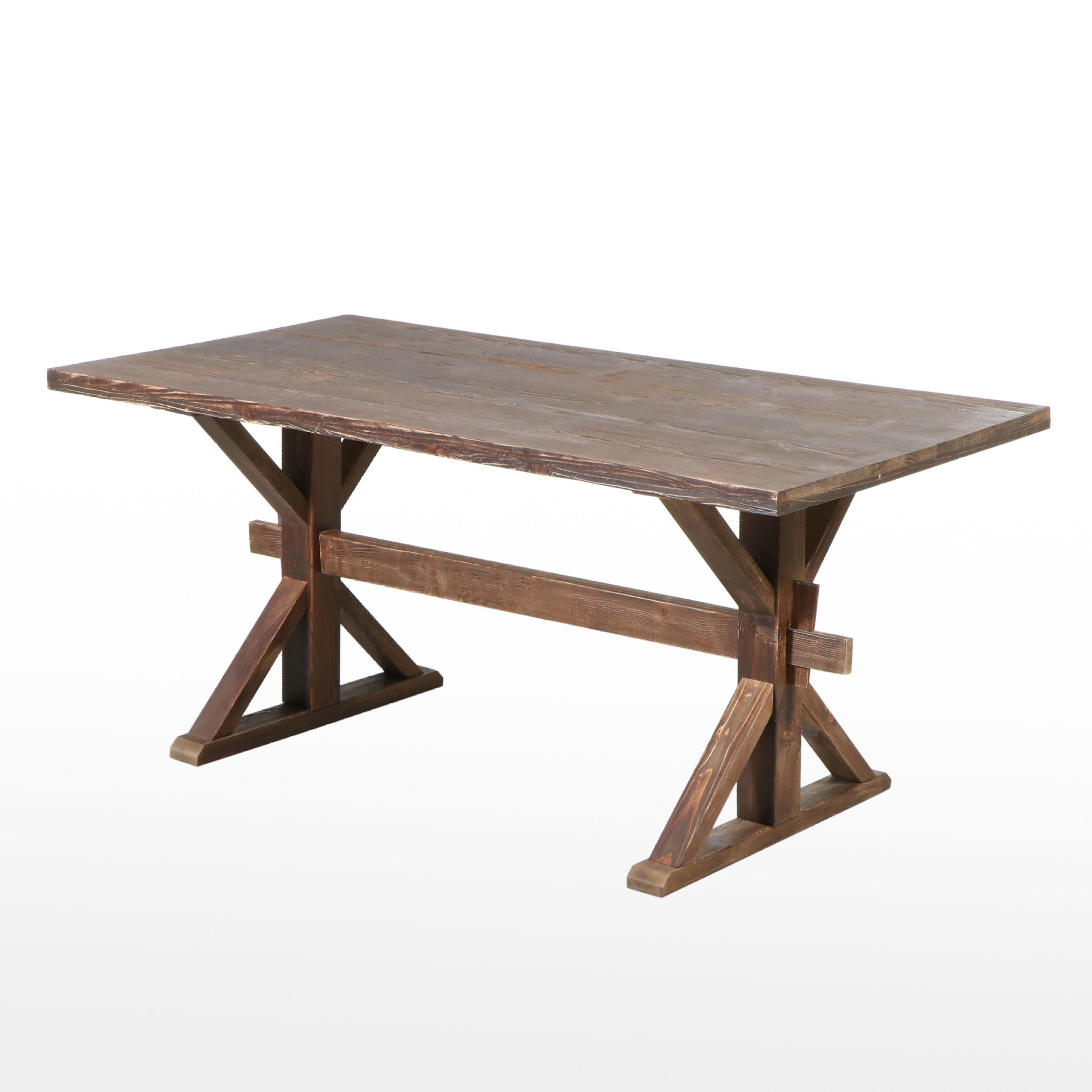Rustic Pine Trestle-Base Dining Table