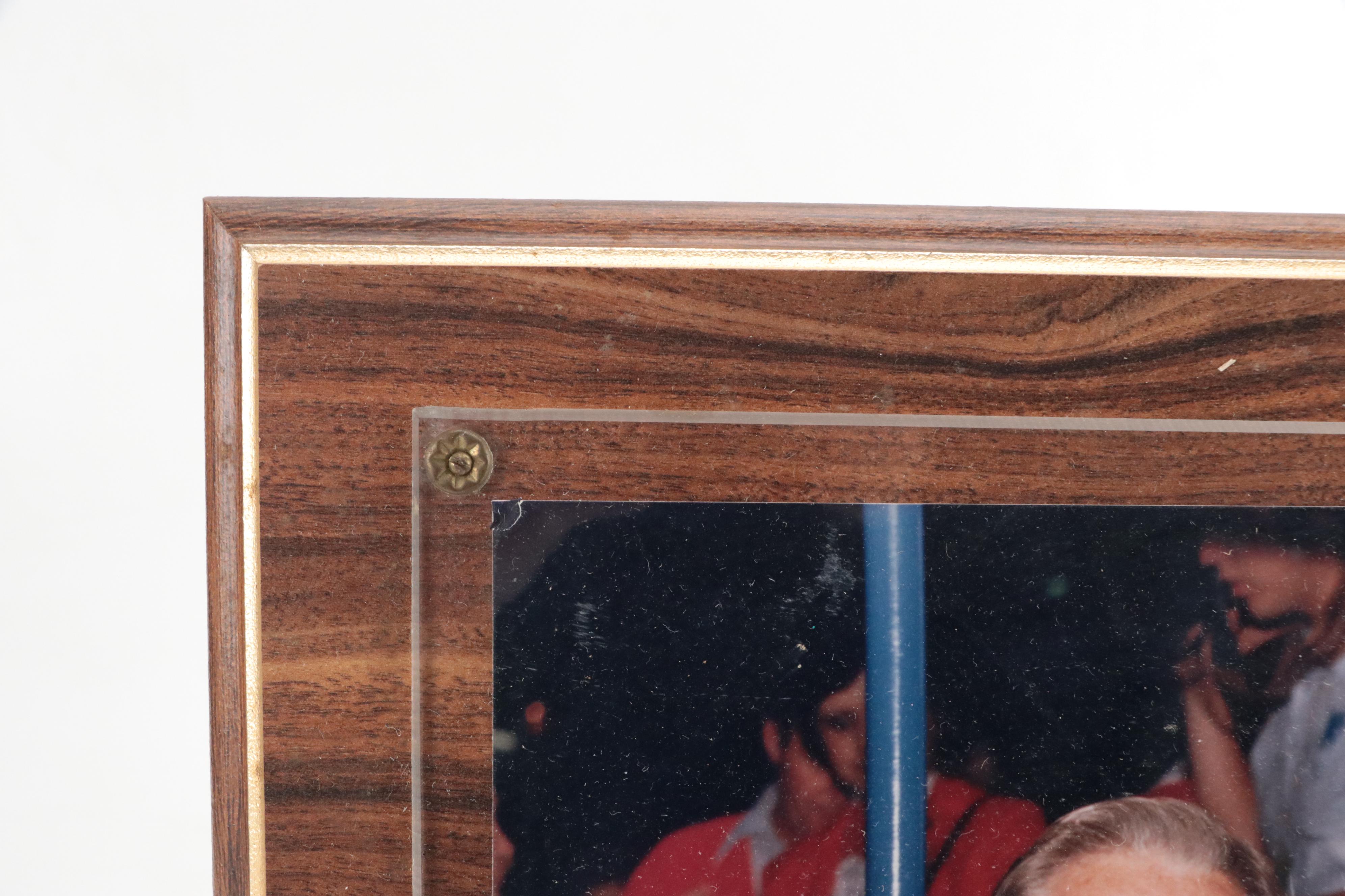 Bob Feller Signed Baseball Print Featuring "Happy" Chandler and George Bush