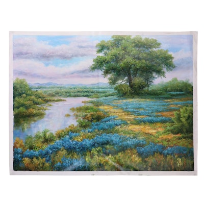 Qinghua Marsh Landscape Oil Painting, 21st Century