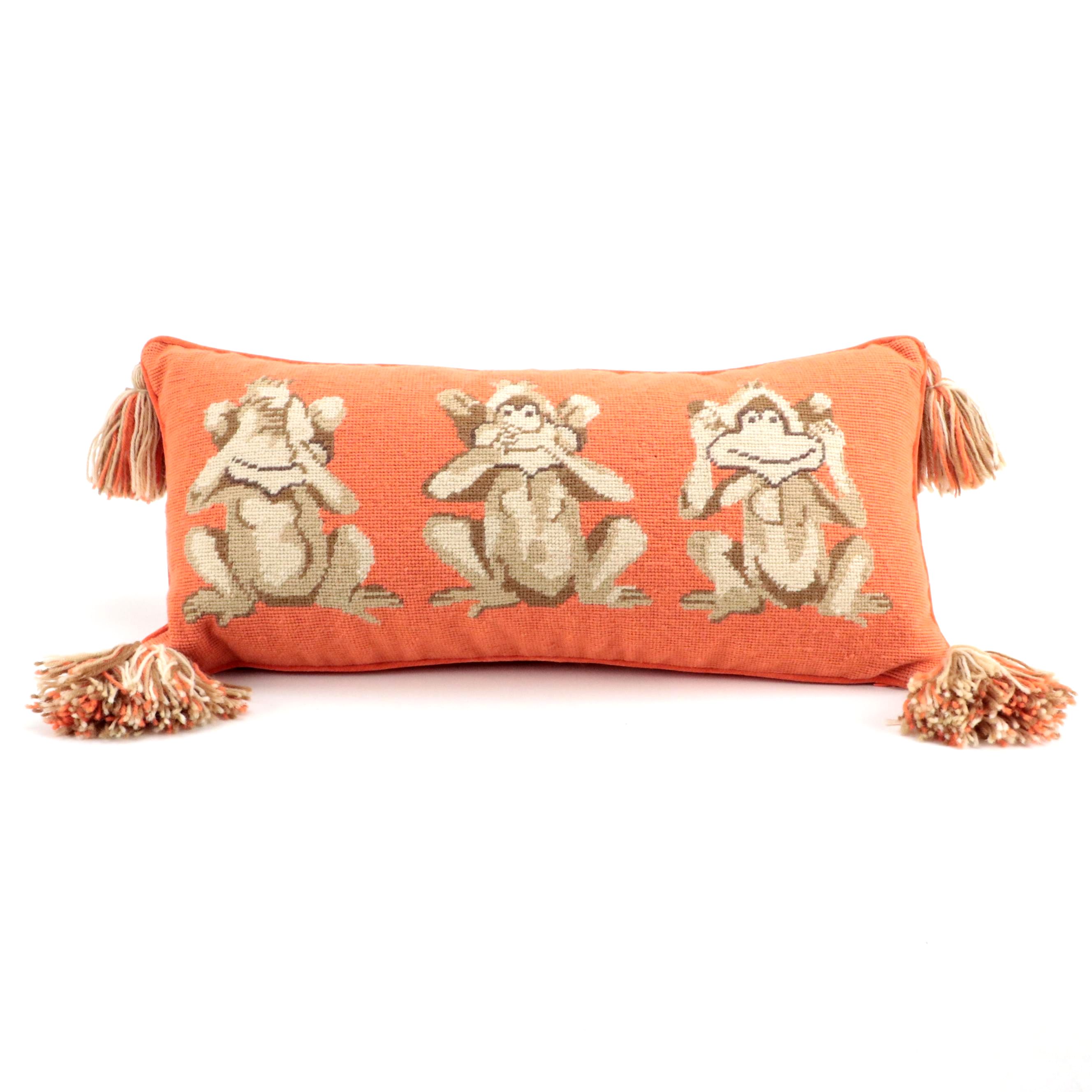 Tory Burch "Hear No Evil, See No Evil, Speak No Evil" Needlepoint Pillow
