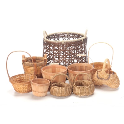 Handmade Woven Wicker, Wood Slat, and Other Baskets