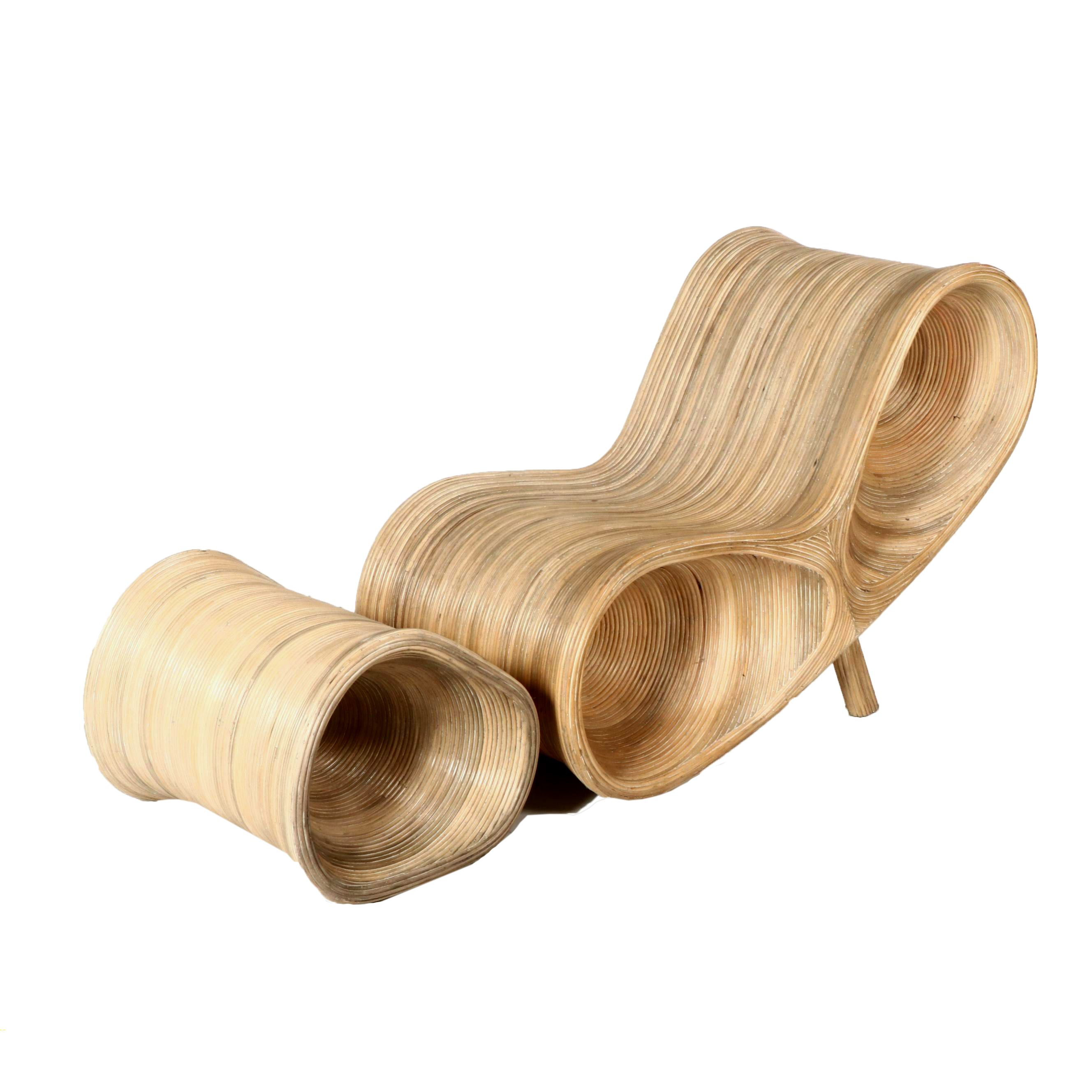 Modern Pencil Reed Sculptural Lounge Chair and Ottoman