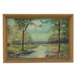 Oil Painting of Spring Landscape, Mid-20th Century