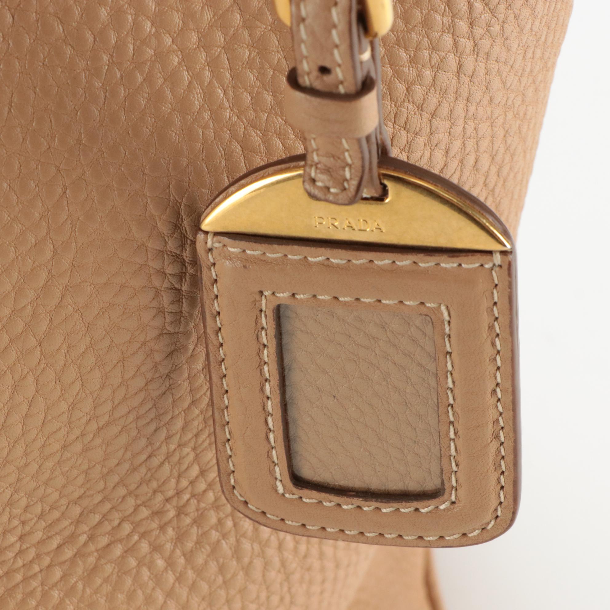 Prada Hobo Shoulder Tote in Tan Grained Leather