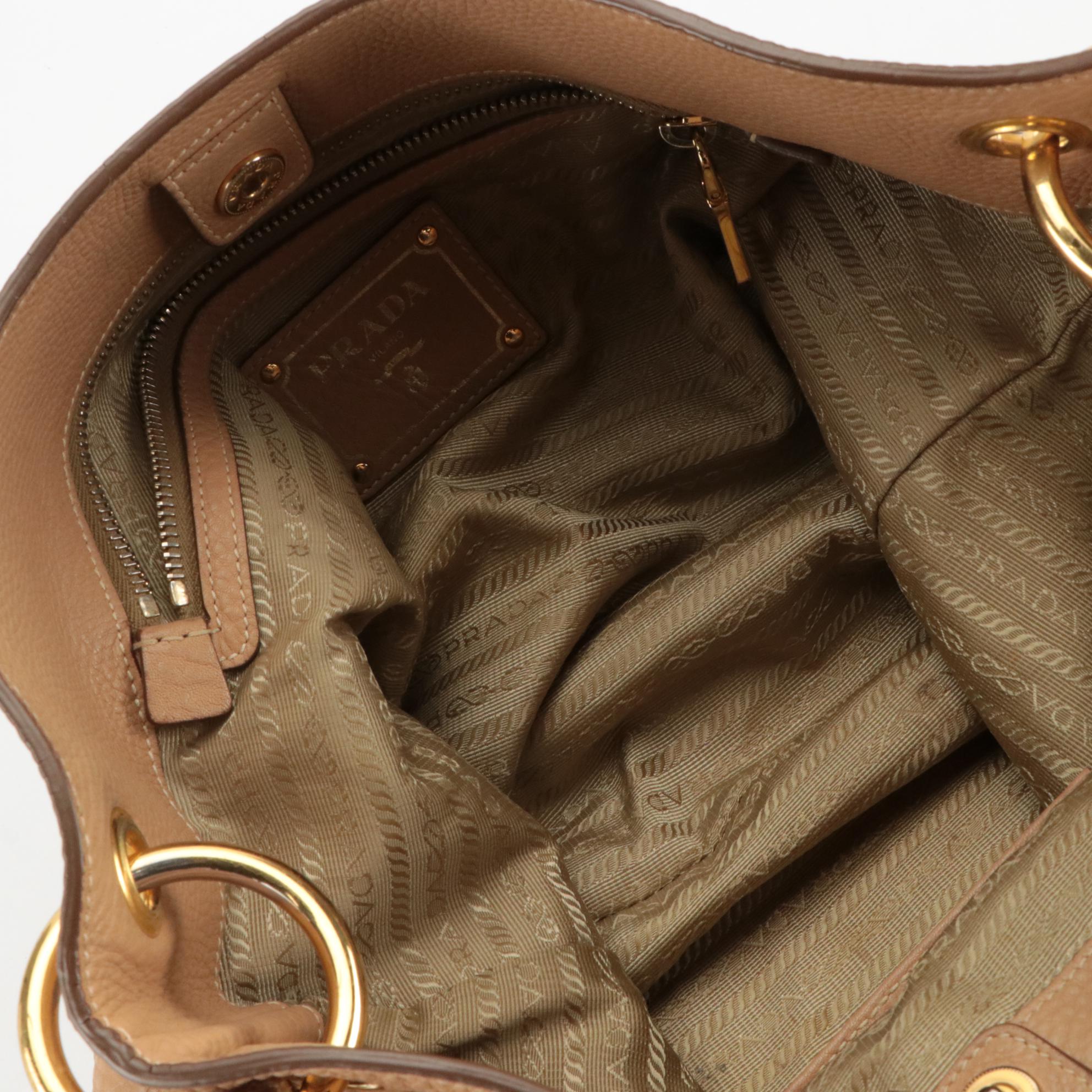 Prada Hobo Shoulder Tote in Tan Grained Leather