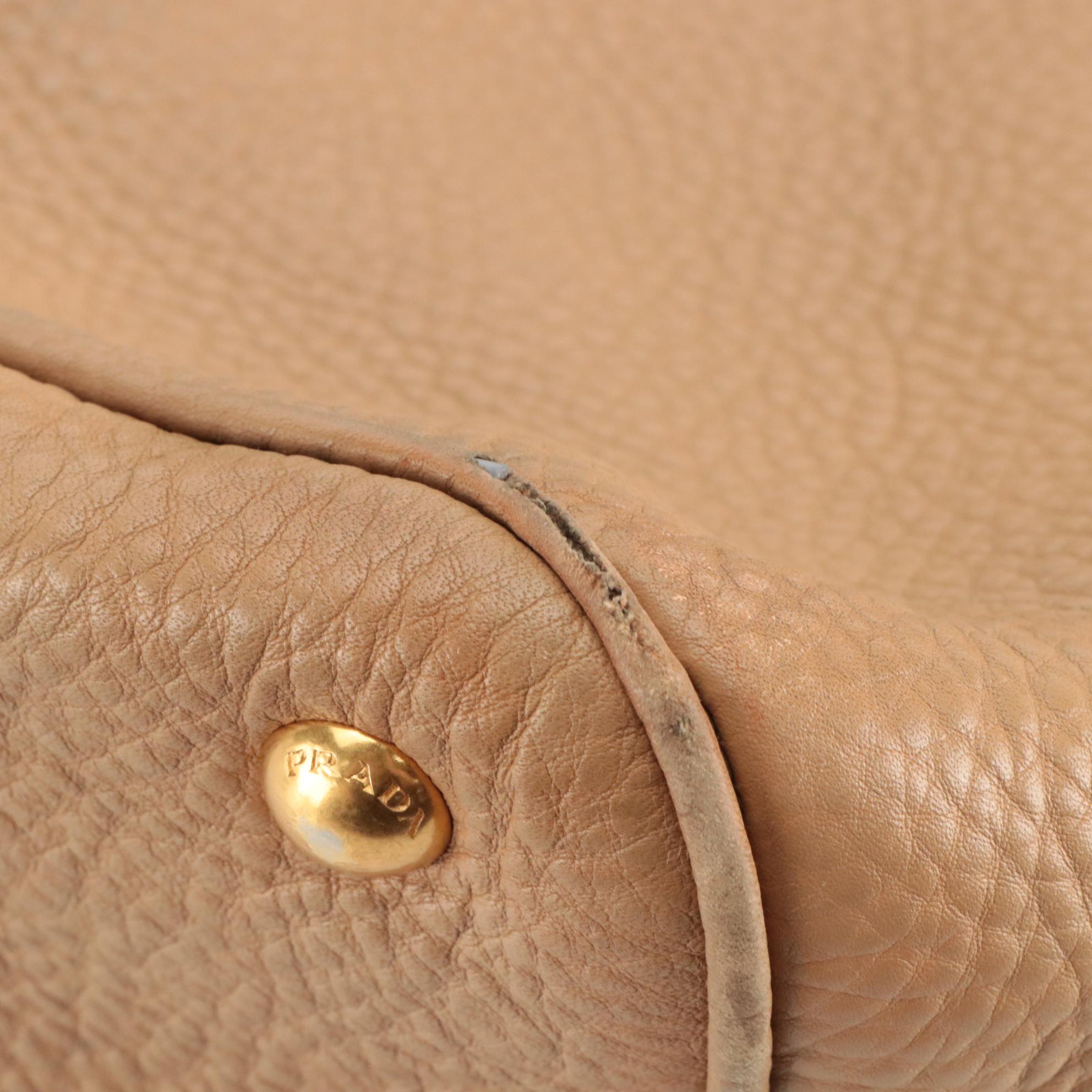 Prada Hobo Shoulder Tote in Tan Grained Leather