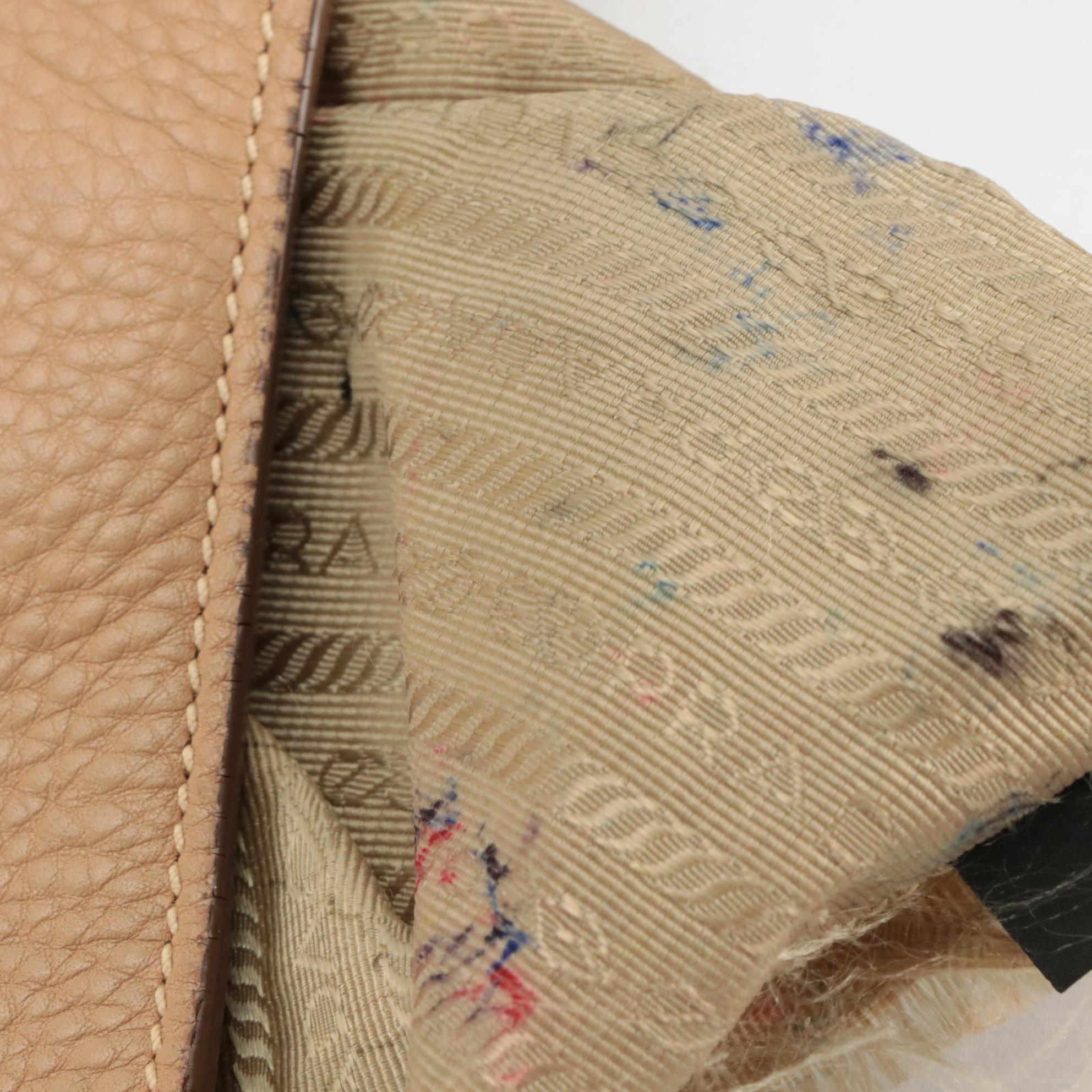 Prada Hobo Shoulder Tote in Tan Grained Leather