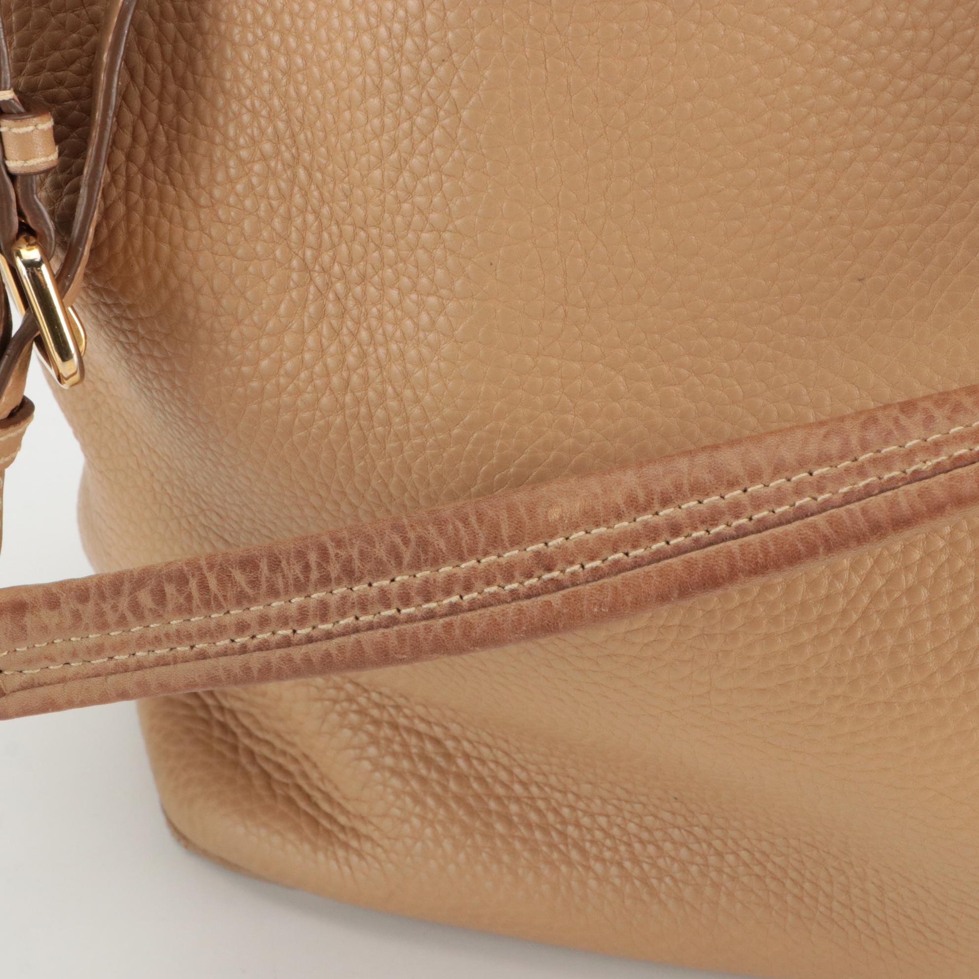 Prada Hobo Shoulder Tote in Tan Grained Leather