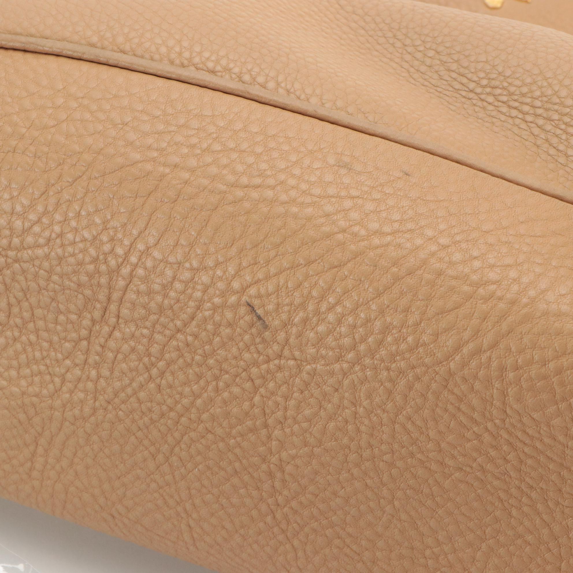 Prada Hobo Shoulder Tote in Tan Grained Leather