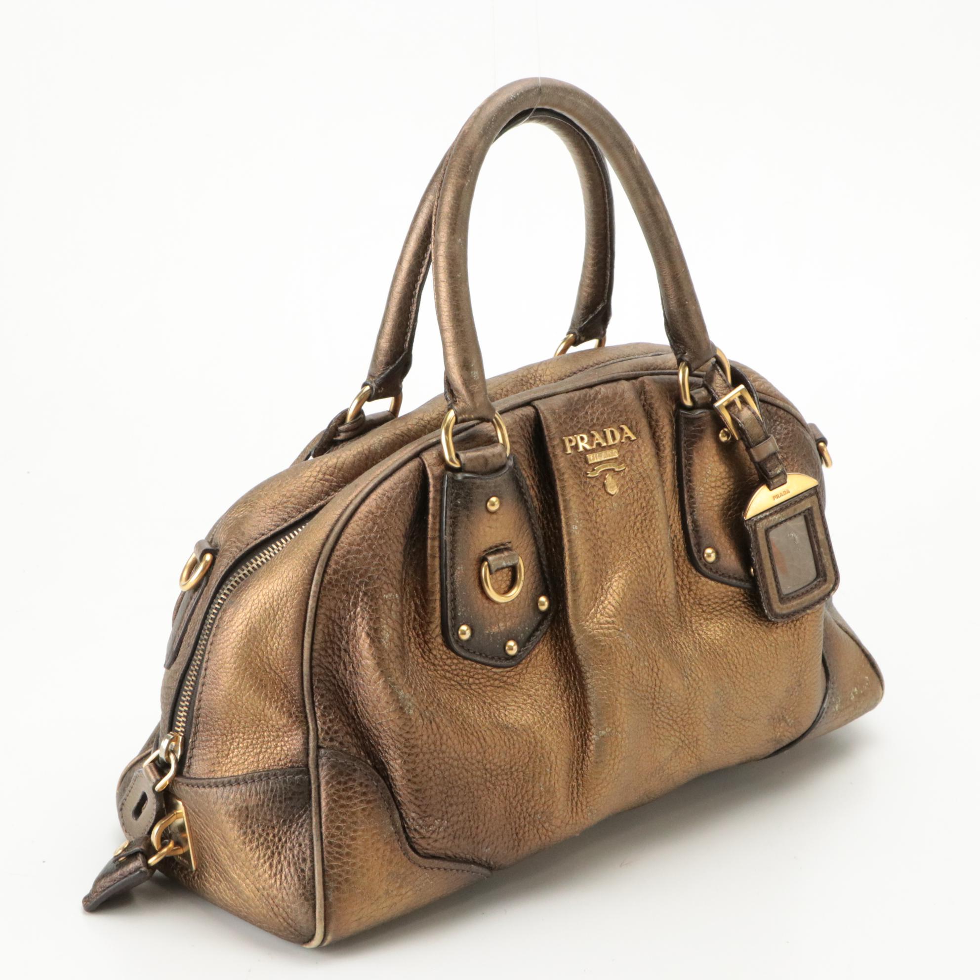 Prada Metallic Bronzed Leather Top Handle Satchel