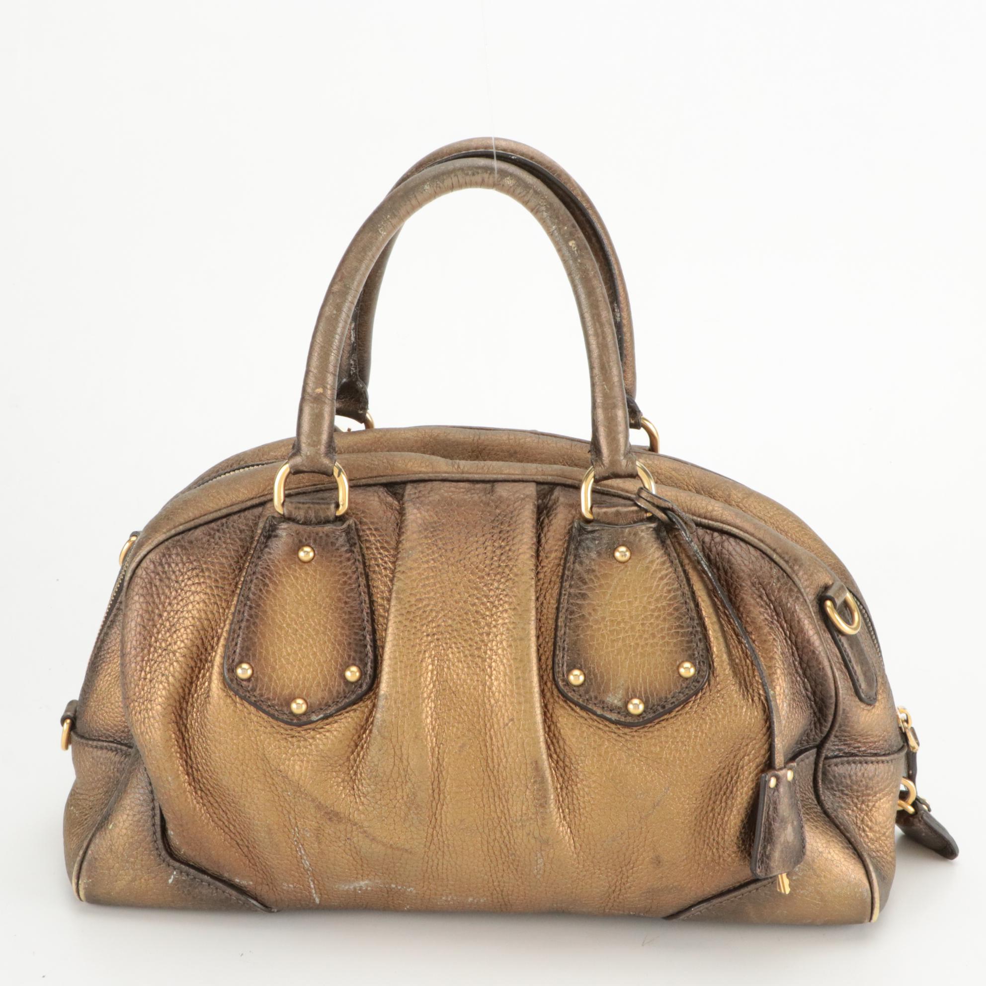 Prada Metallic Bronzed Leather Top Handle Satchel