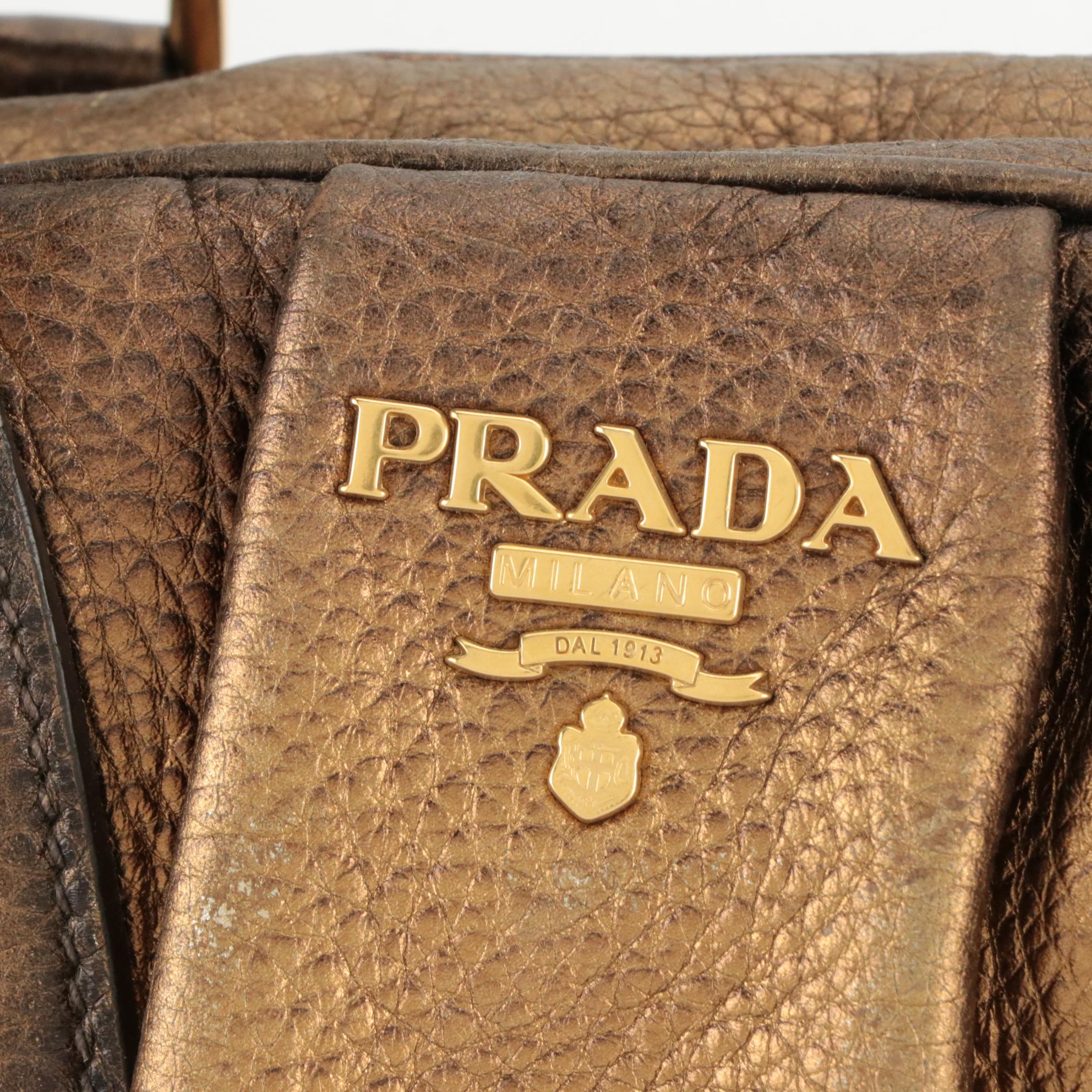 Prada Metallic Bronzed Leather Top Handle Satchel