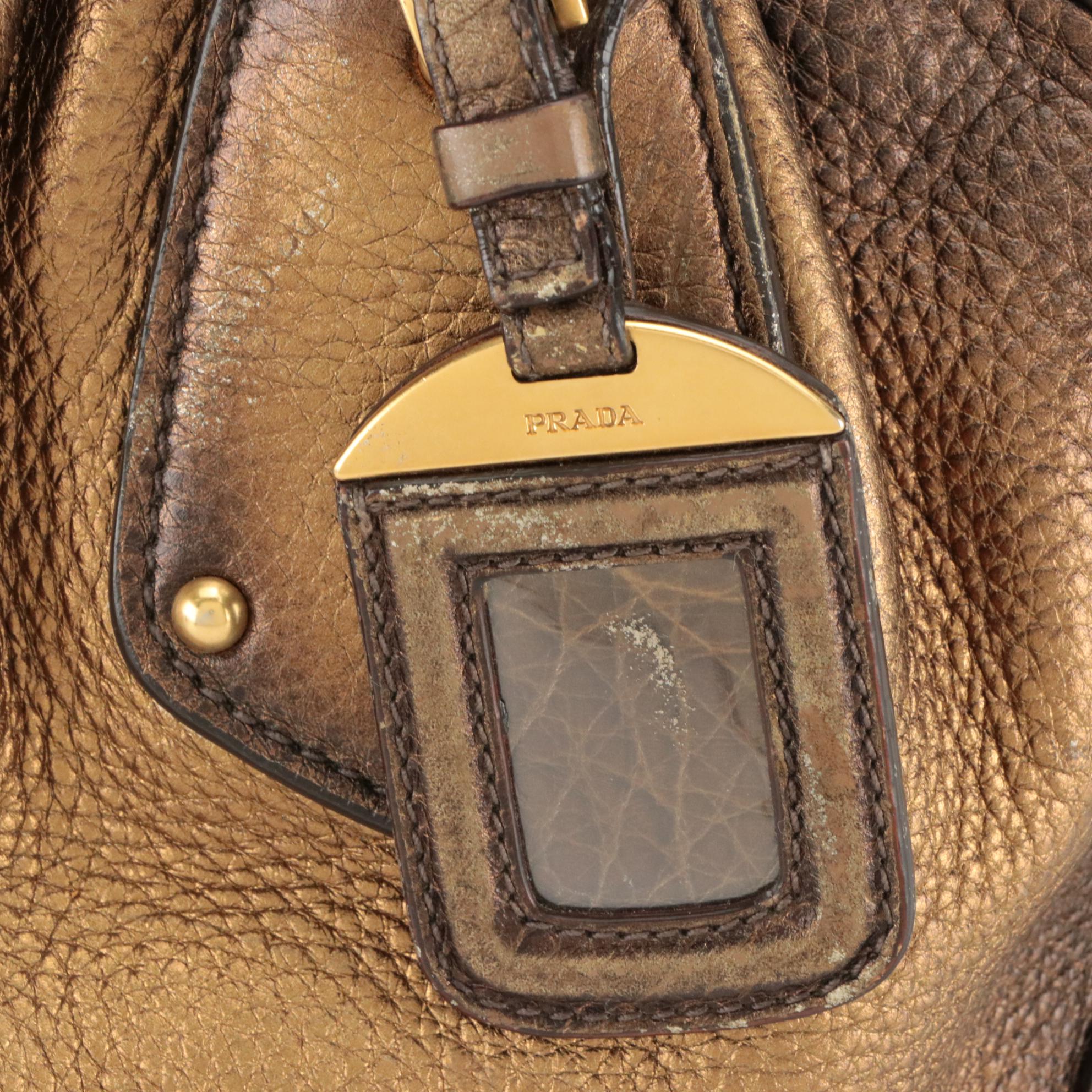 Prada Metallic Bronzed Leather Top Handle Satchel