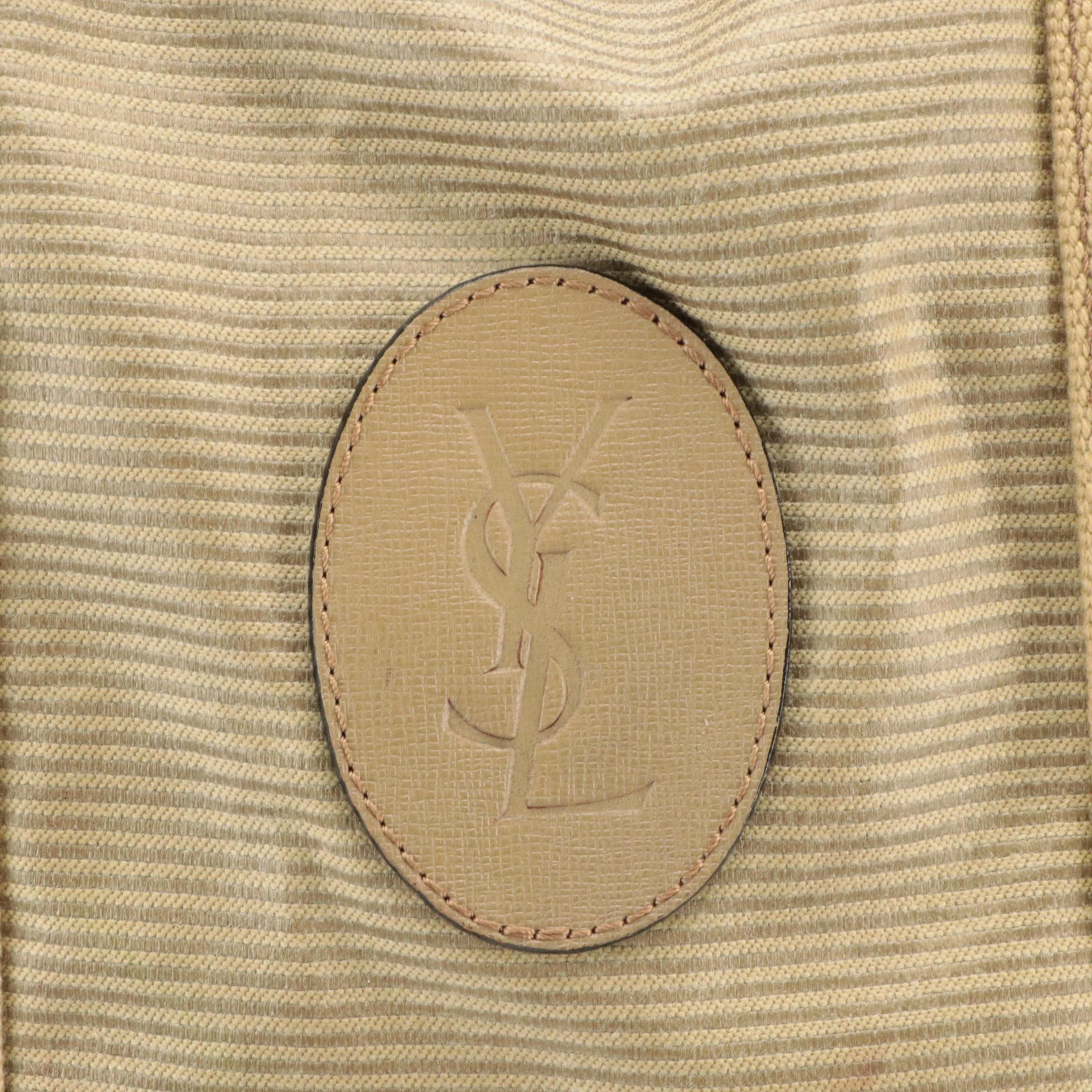 Yves Saint Laurent Beige Ribbed Coated Canvas Duffle Bag Tote