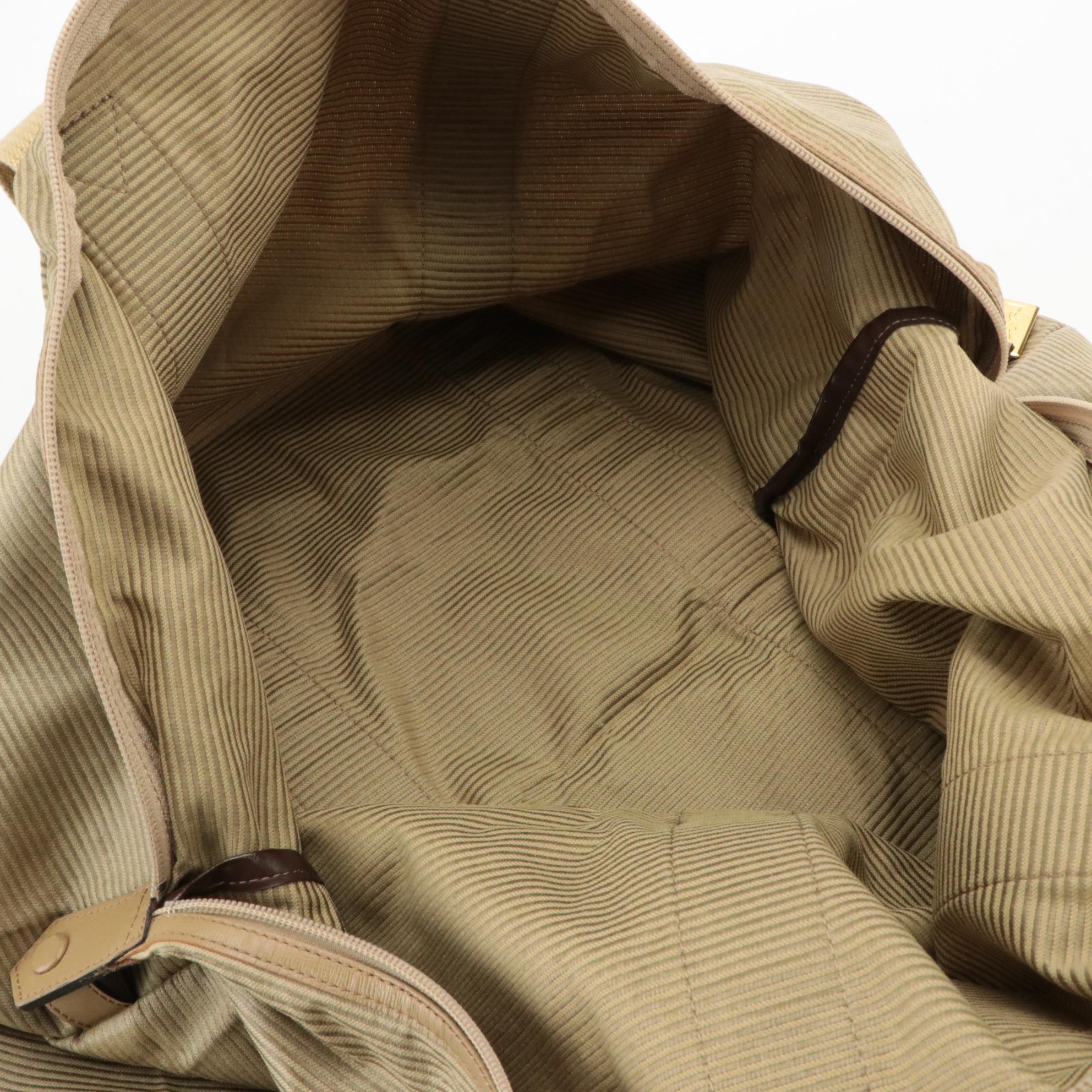 Yves Saint Laurent Beige Ribbed Coated Canvas Duffle Bag Tote