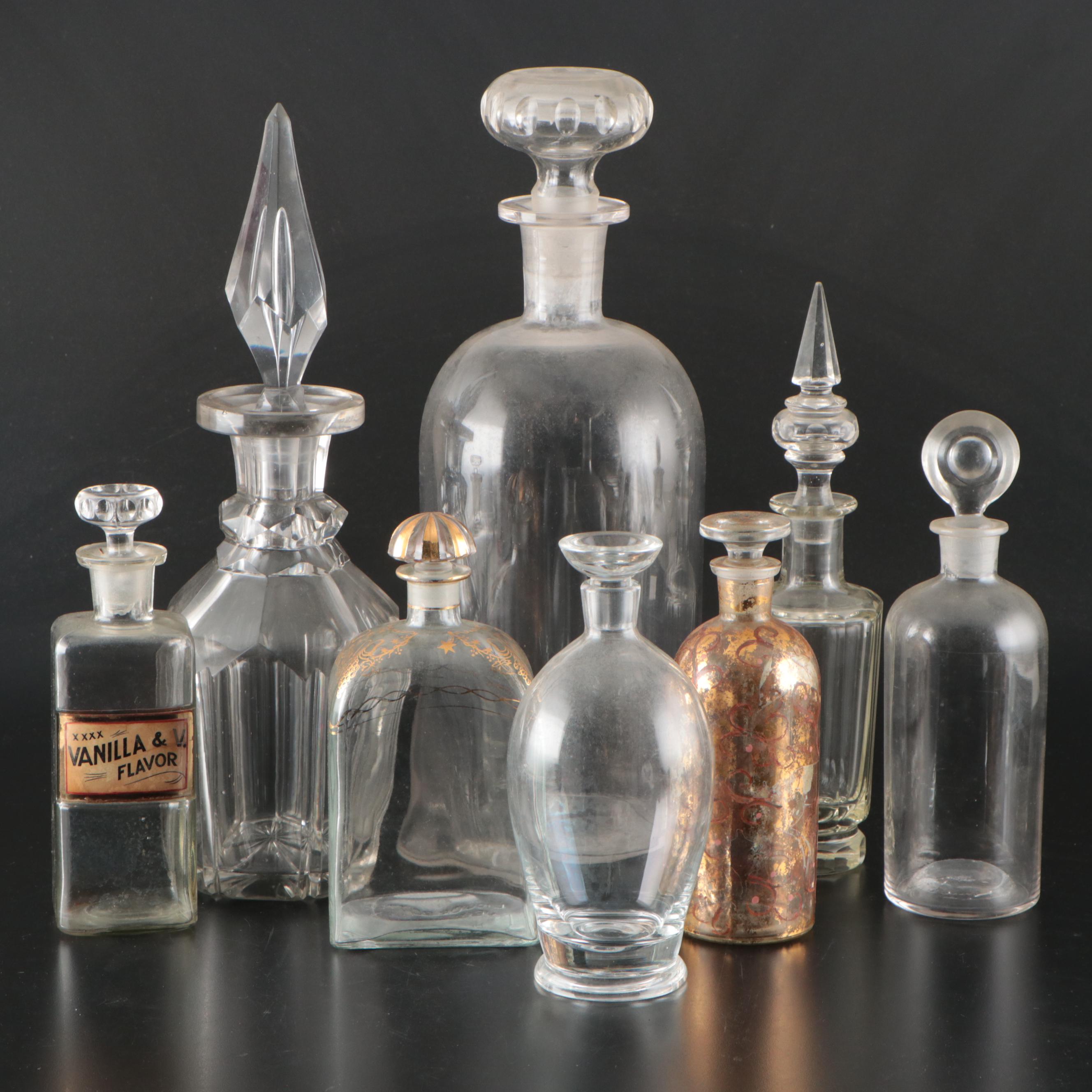 Gilt Accented with Other Glass Decanter and Bottles