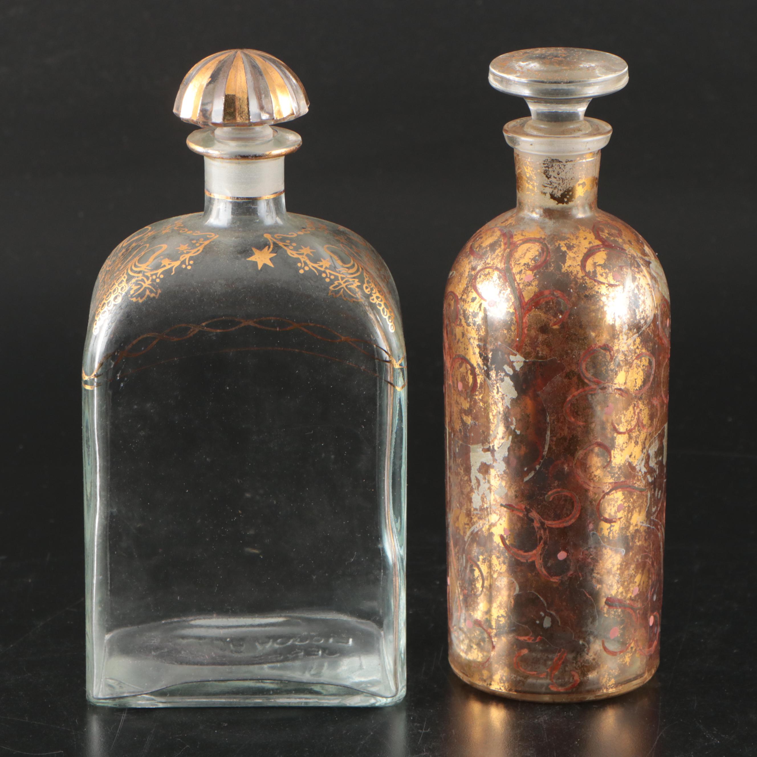 Gilt Accented with Other Glass Decanter and Bottles