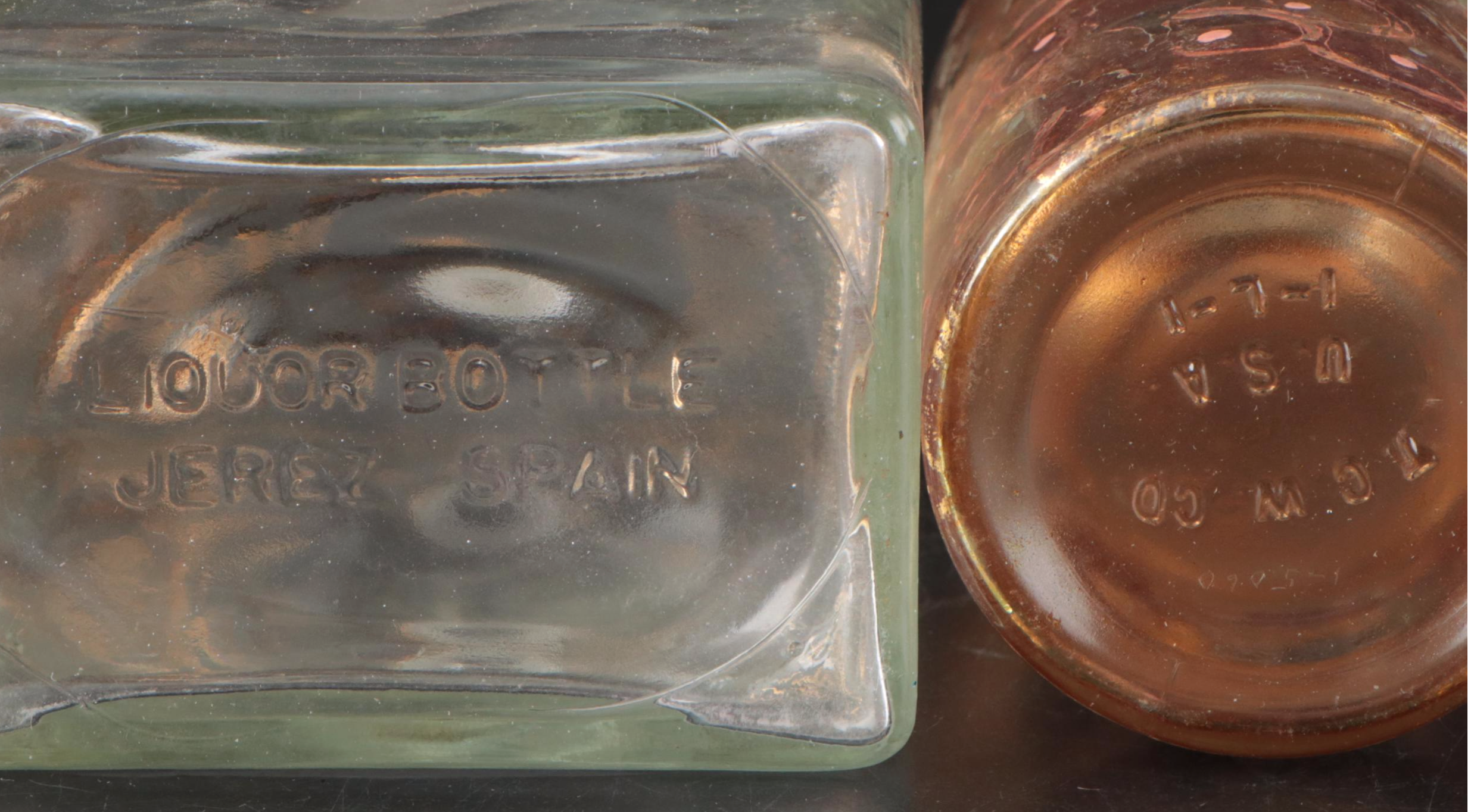 Gilt Accented with Other Glass Decanter and Bottles