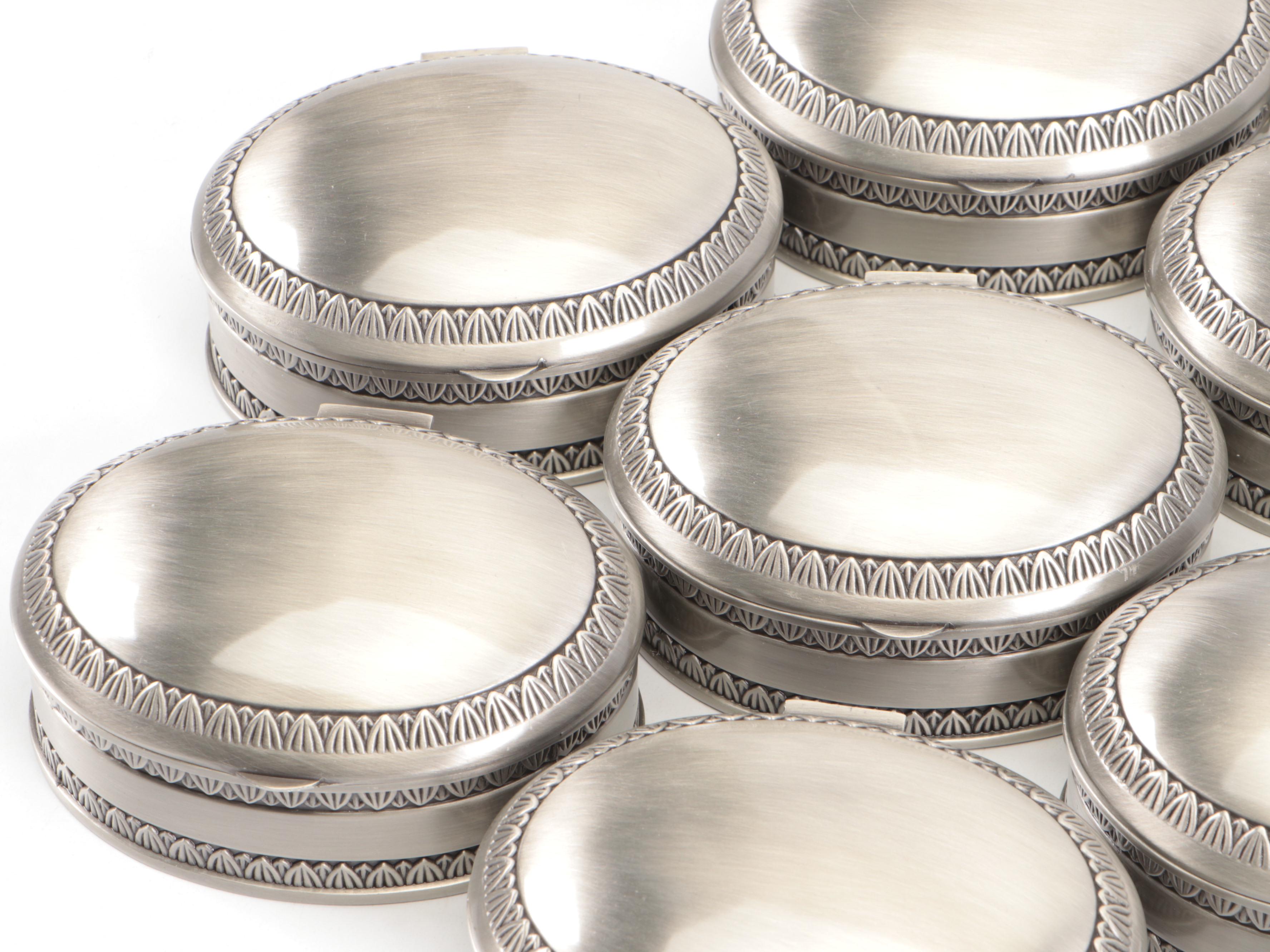 Twelve Fabric-Lined Metal Hinged Jewelry Boxes