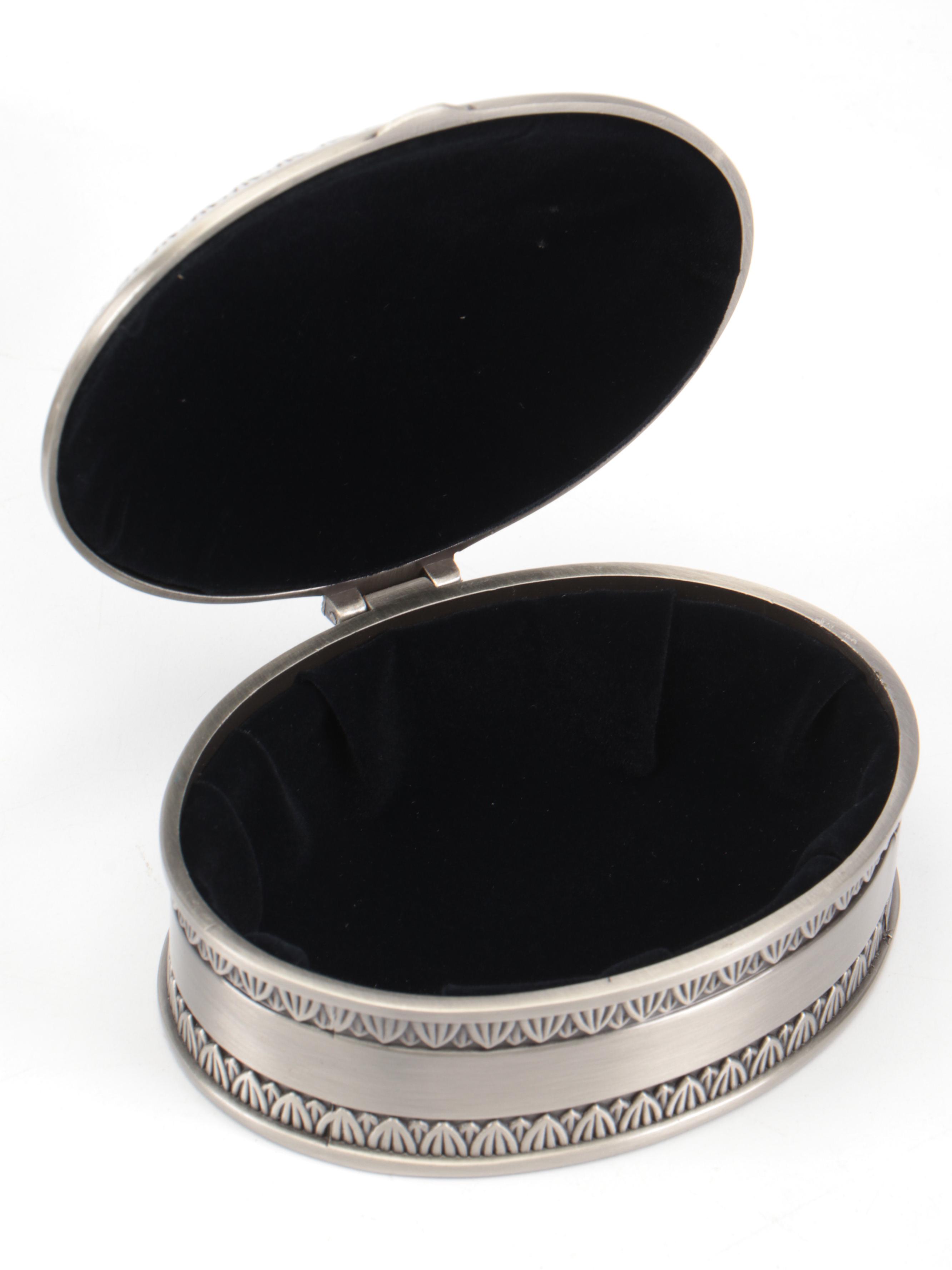 Twelve Fabric-Lined Metal Hinged Jewelry Boxes