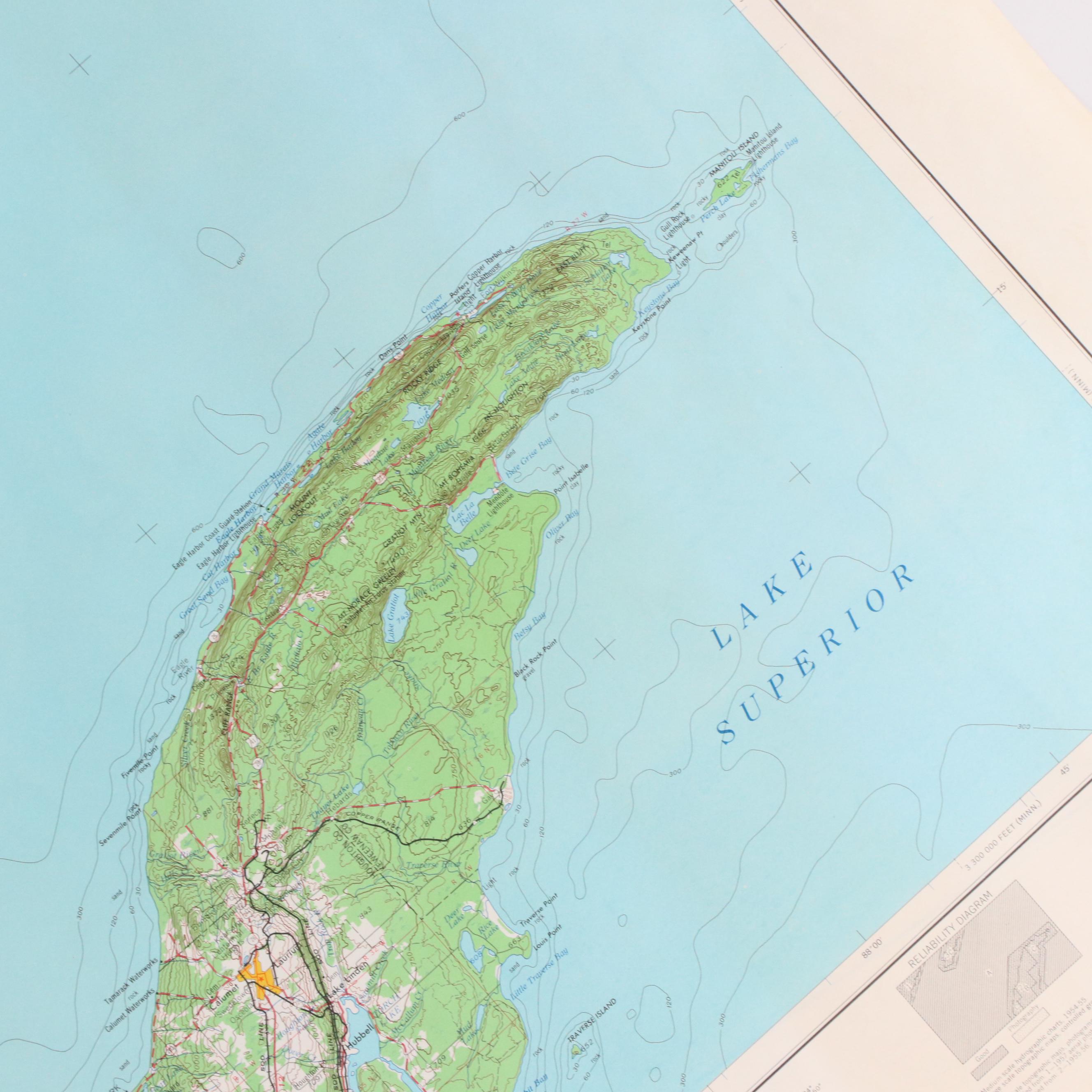 Hancock Countour Map of Lake Superior, Thunder Bay, Quetico and More