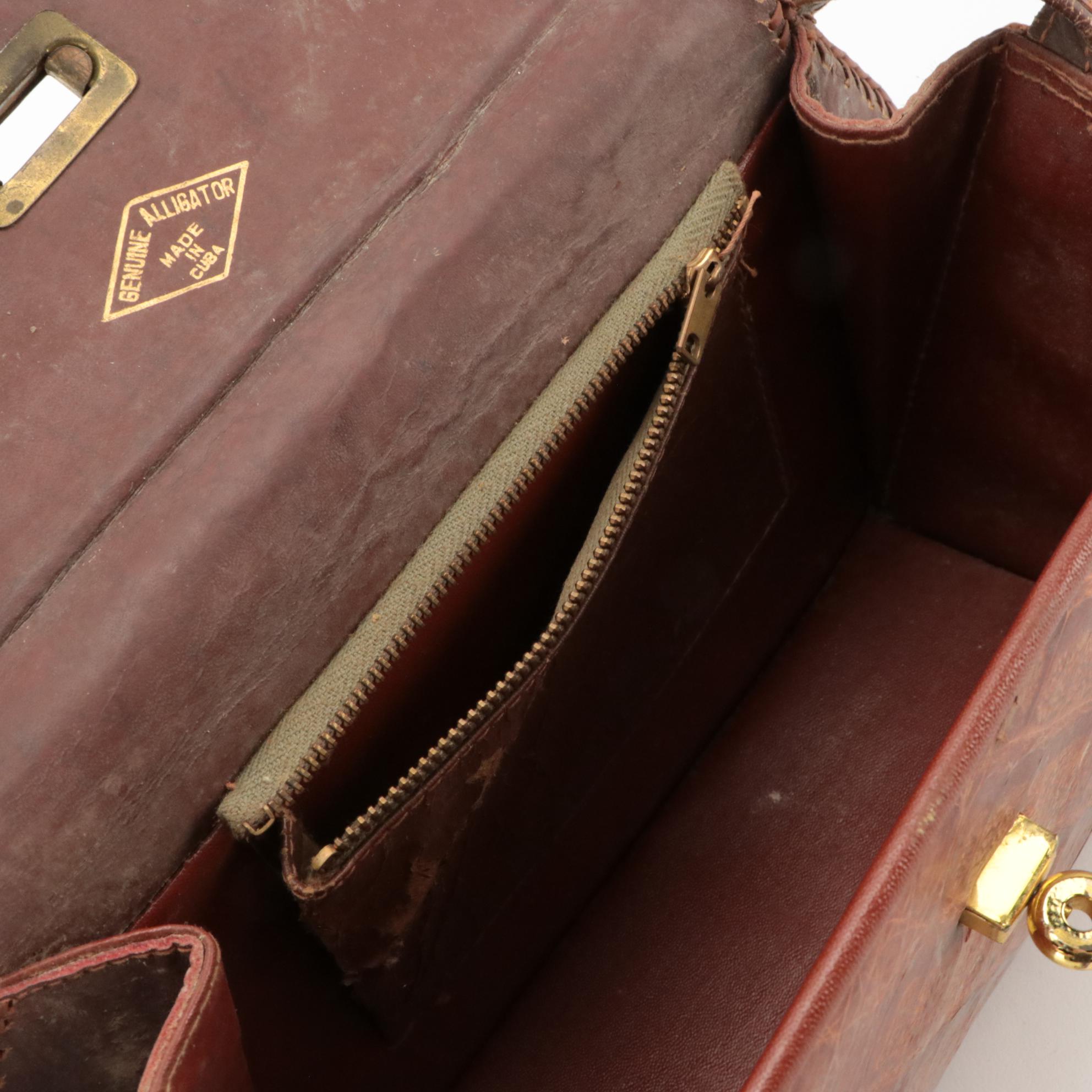 Vintage Hazelnut Brown Alligator Leather Handbag and Multi-Pocket Crossbody Bag