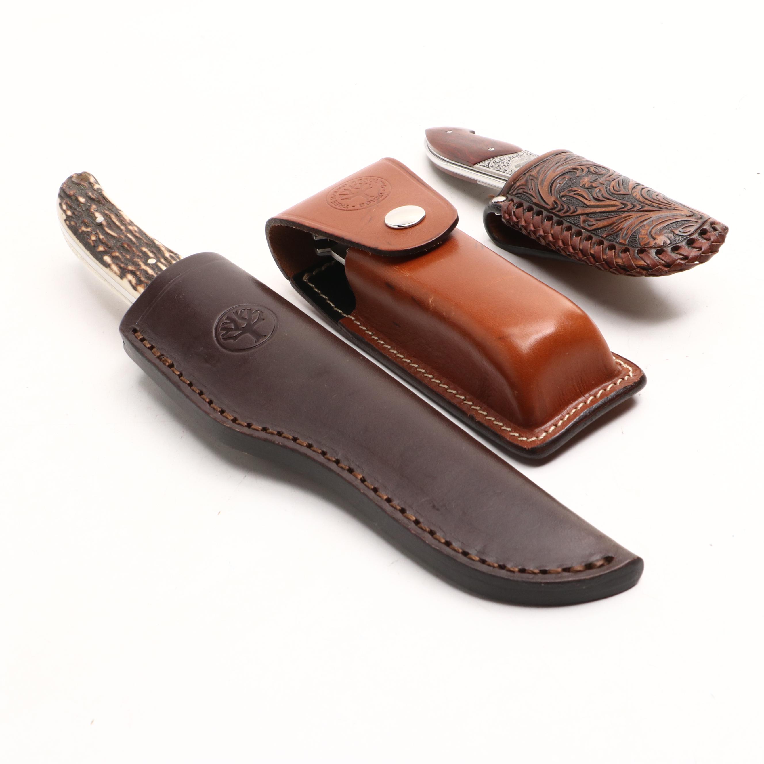 Boker Jigged Antler Fixed Blade With Benchmade and Viper Folding Knives