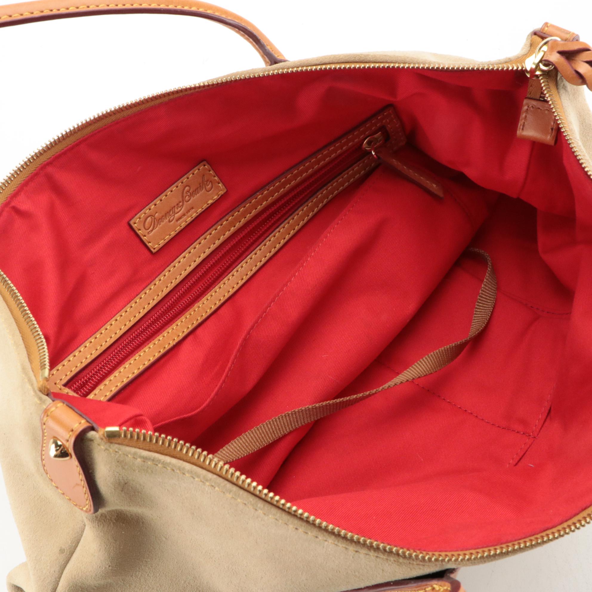 Dooney & Bourke Beige Suede Tote, Logo Canvas Shoulder Bag & Mini Wristlet Pouch