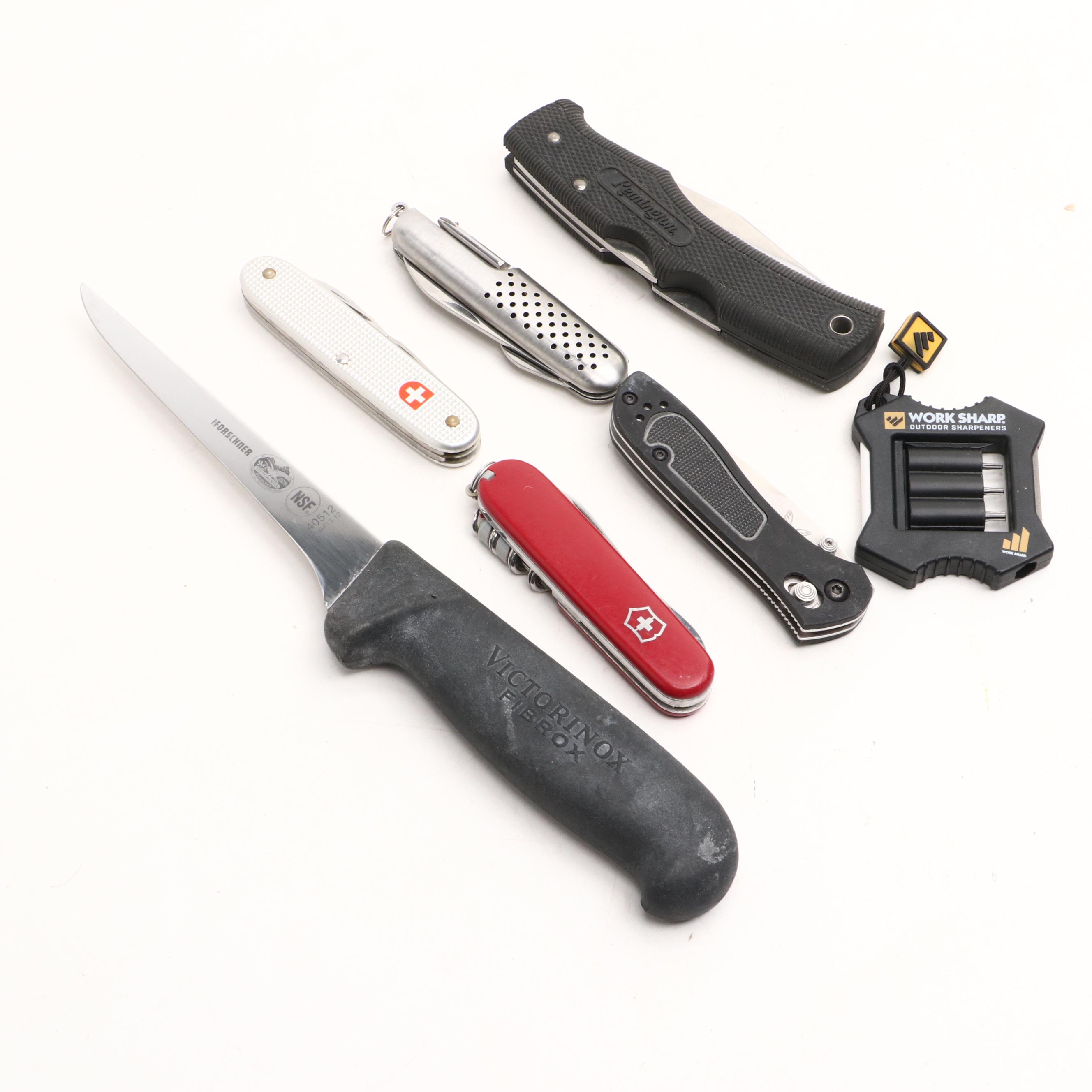 Forschner Fibrox Filet Knife with Other Folding Knives and Sharpener Everything But The House